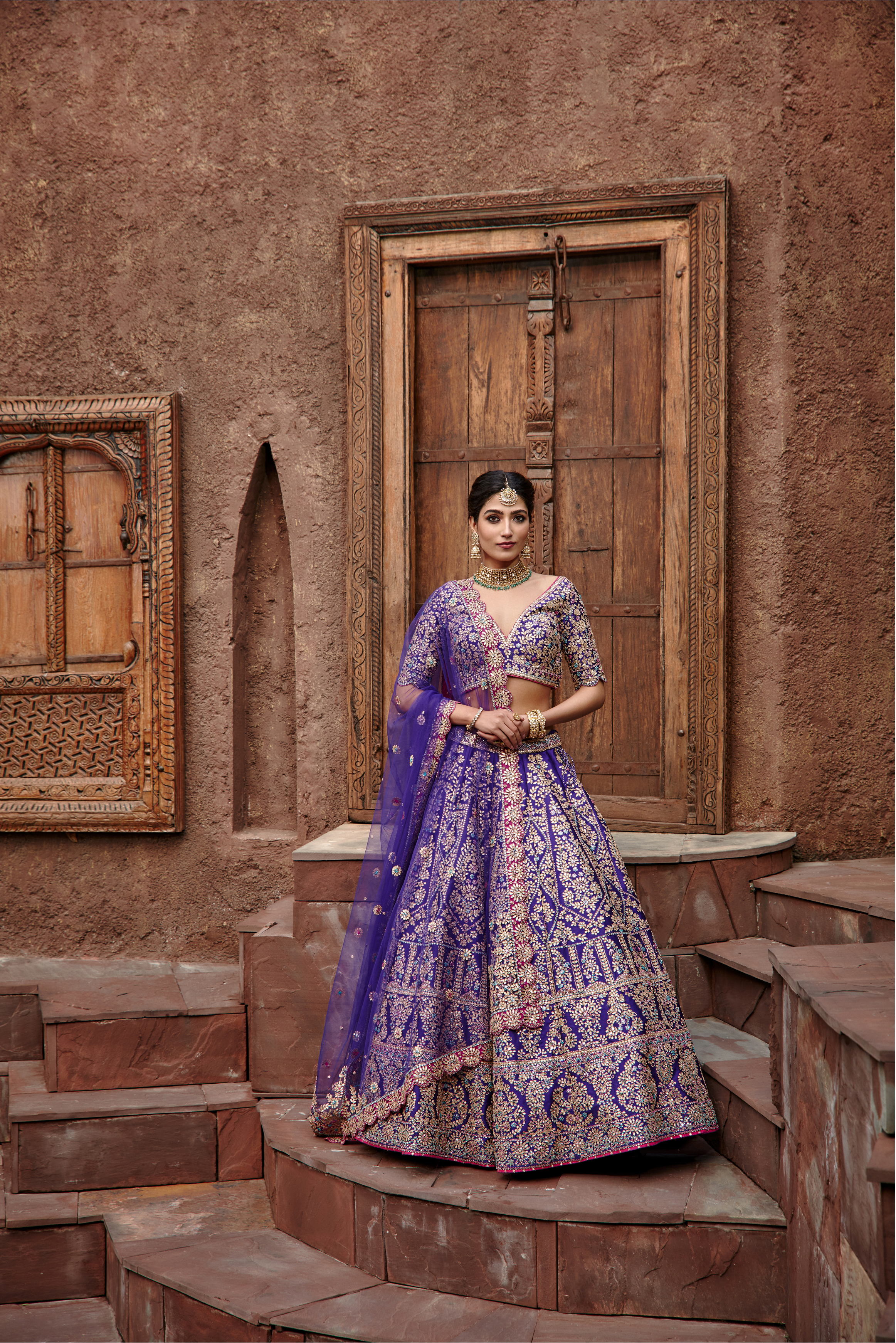 Purple Taffeta Lehenga Choli with Gota Patti & Crystal Work