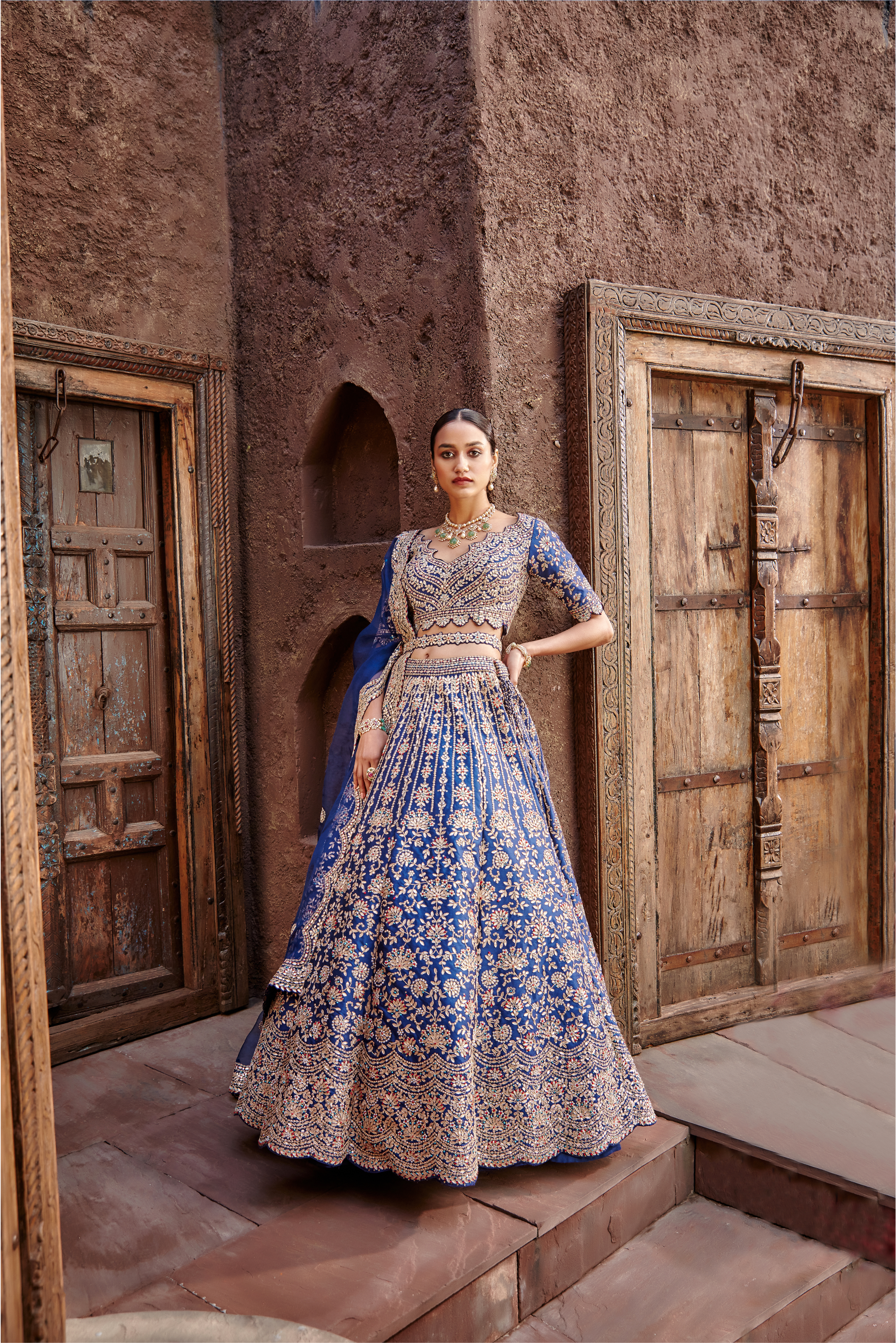 Midnight Blue Taffeta Lehenga with Gota Work for Weddings