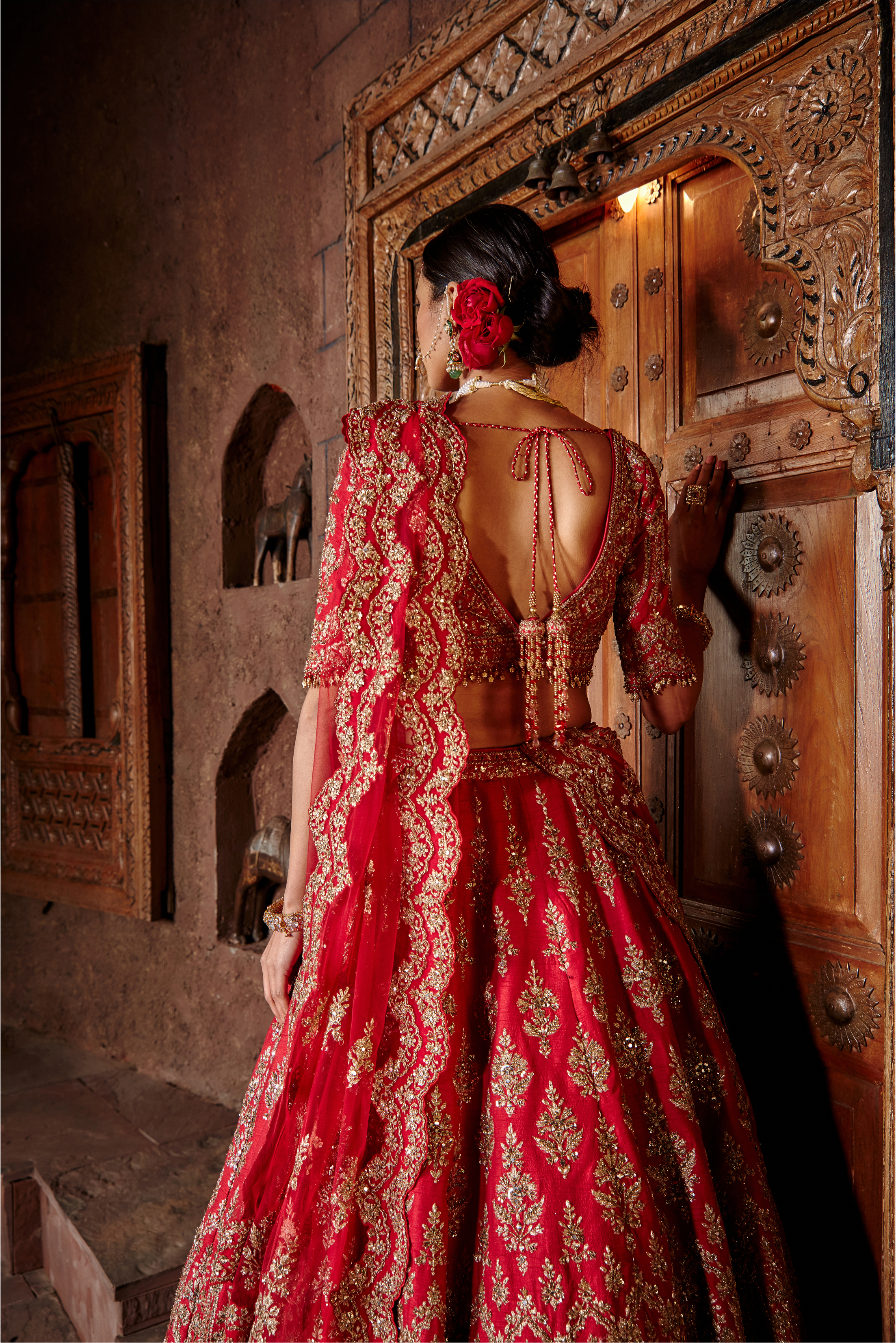 Cardinal Red Raw Silk Lehenga Set for Bridal & Wedding Wear