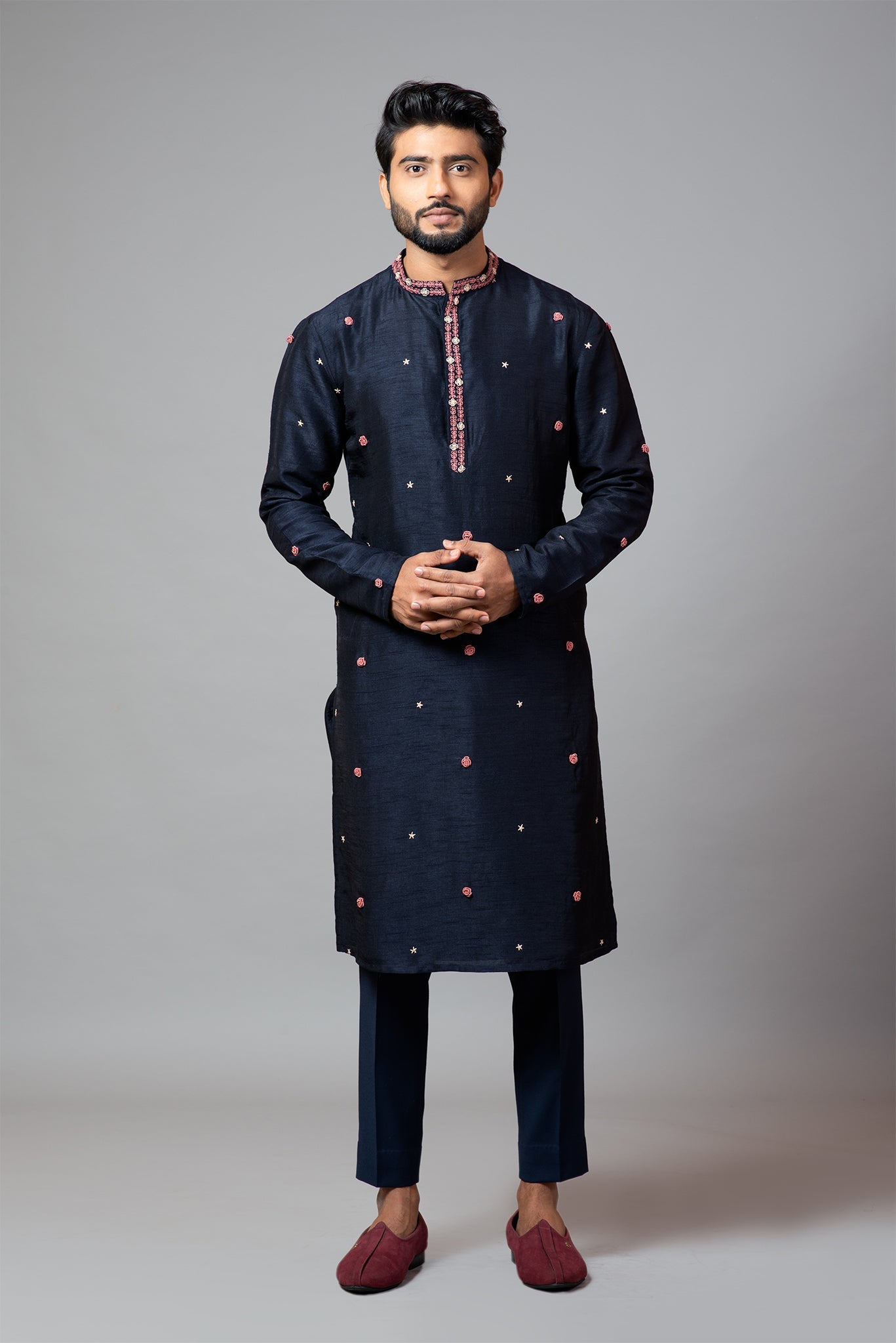 Bullion Rose Embroidered Kurta with Pant Pajama Set