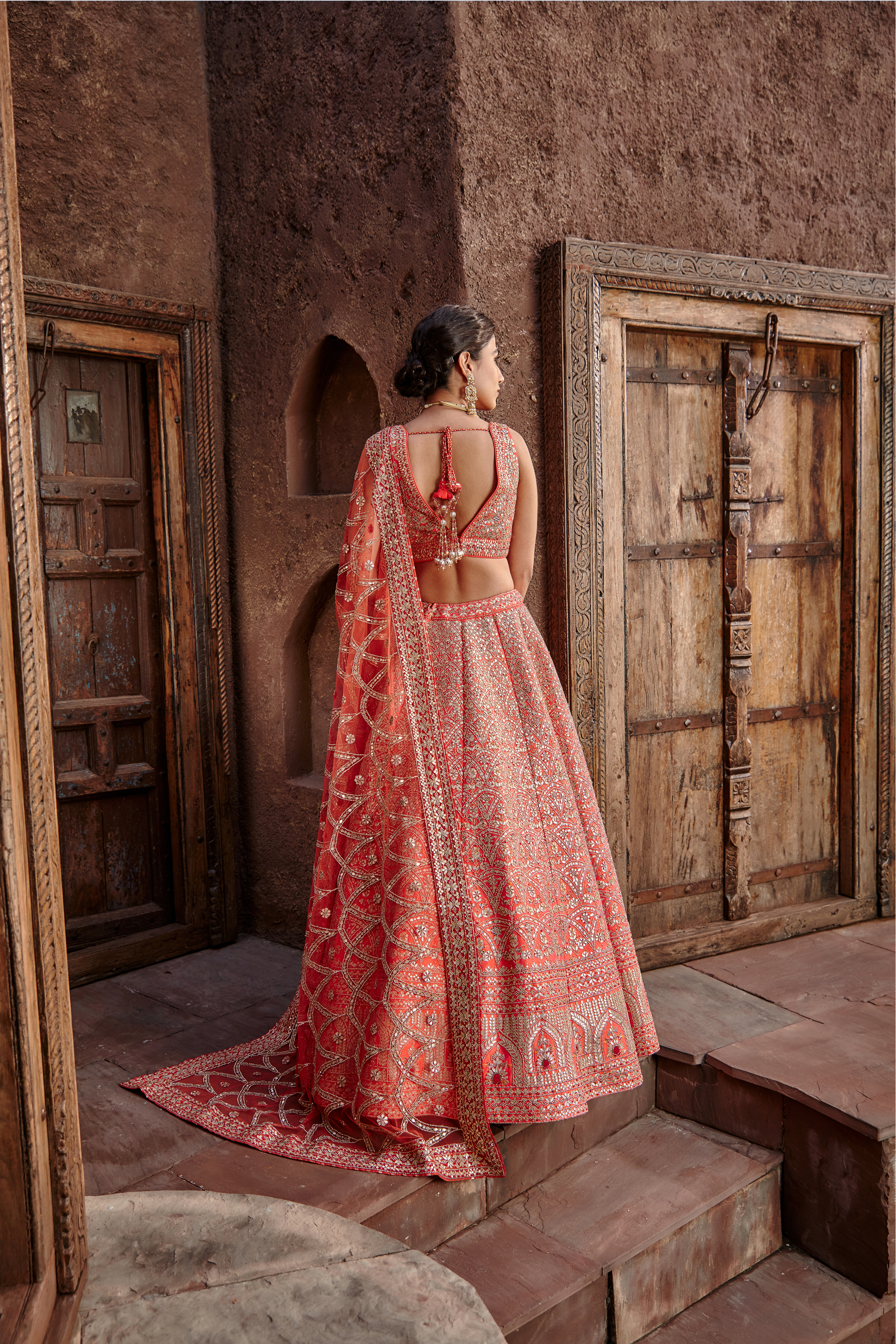 Orange Raw Silk Gota Lehenga Set for Festive and Bridal Wear