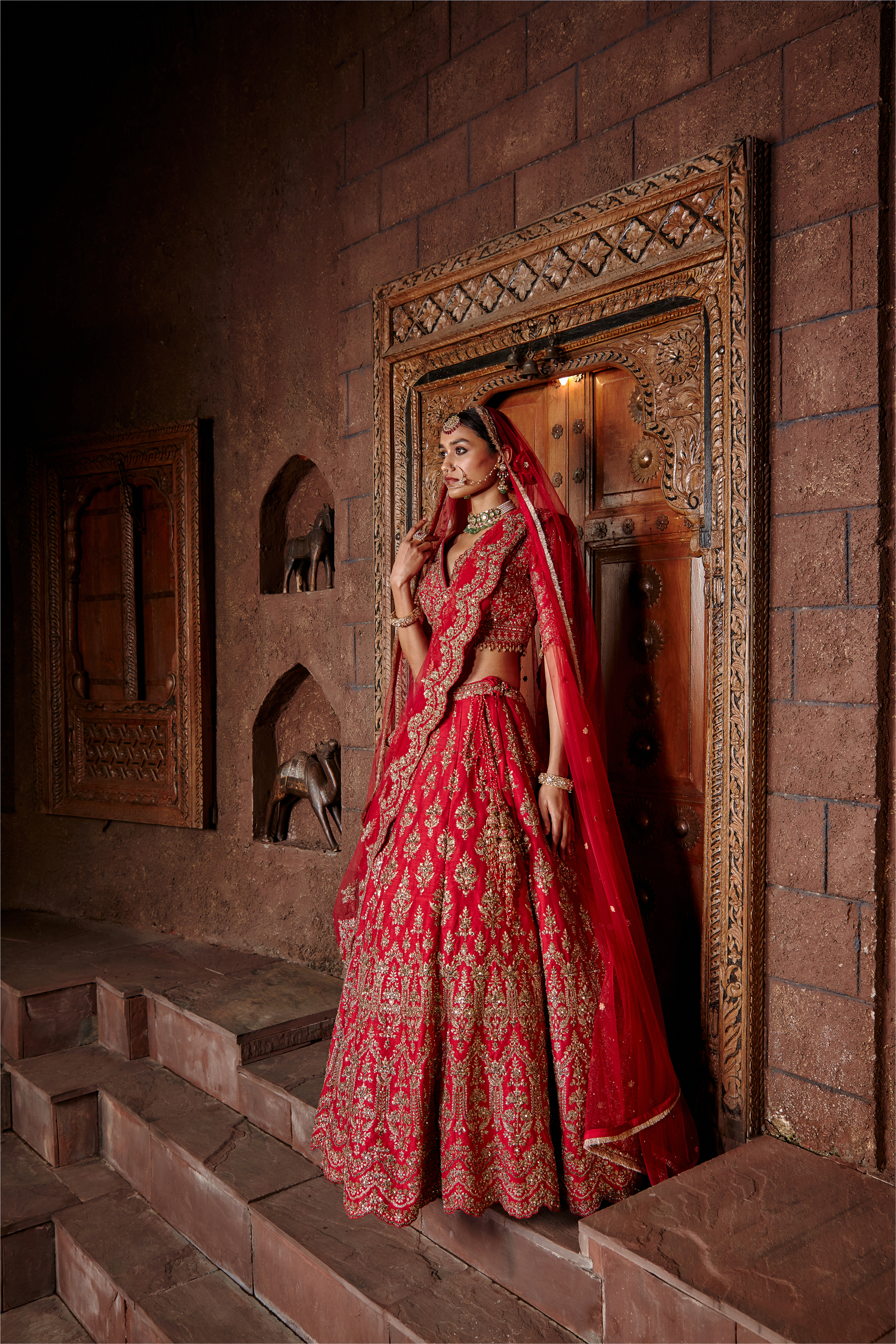 Cardinal Red Raw Silk Lehenga Set for Bridal & Wedding Wear
