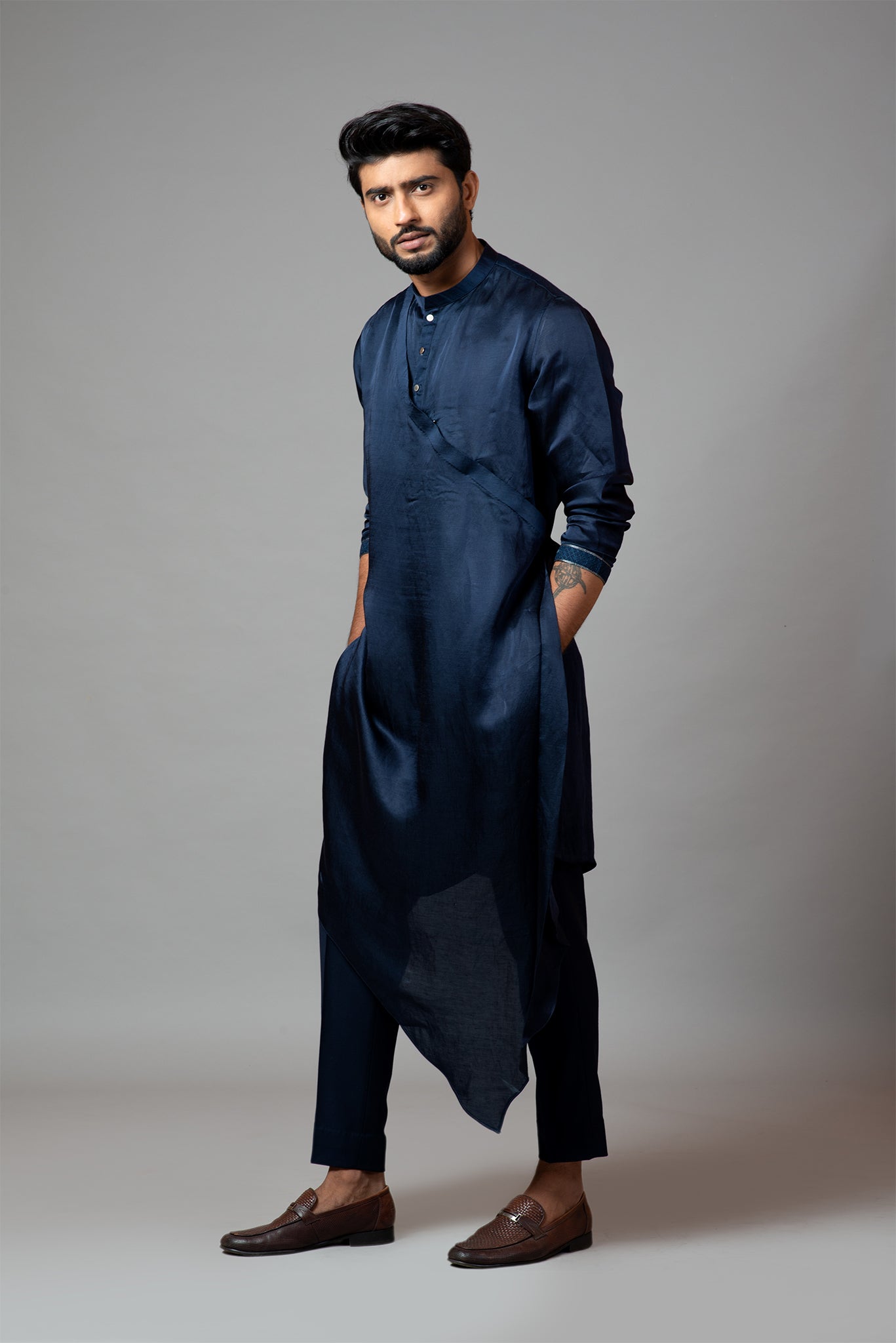 Drape Kurta with Minimal Embroidery on Sleeves Set