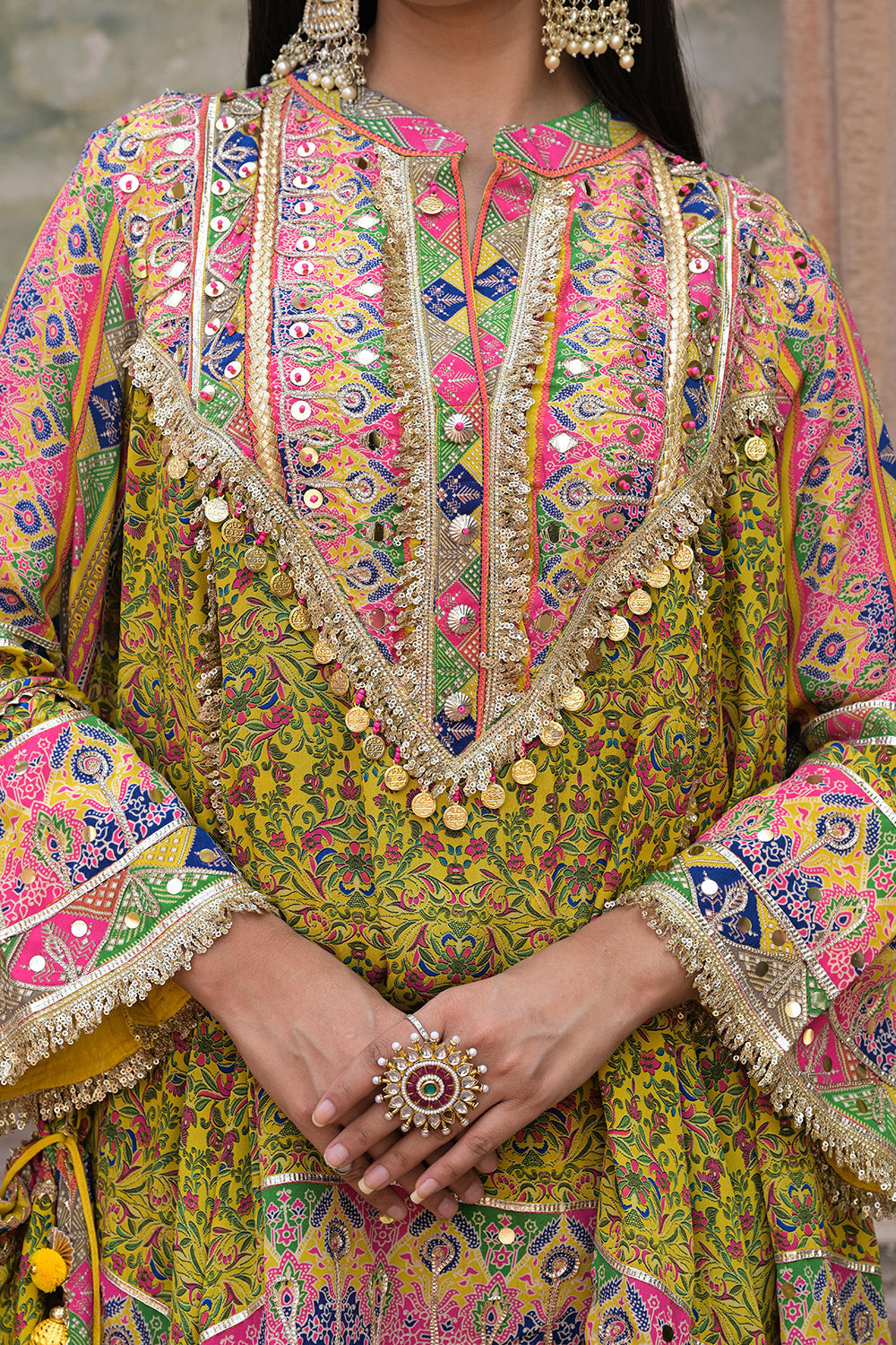 Lime Green Viscose Crepe Suit Set with Tulip Pants - Festive Wear