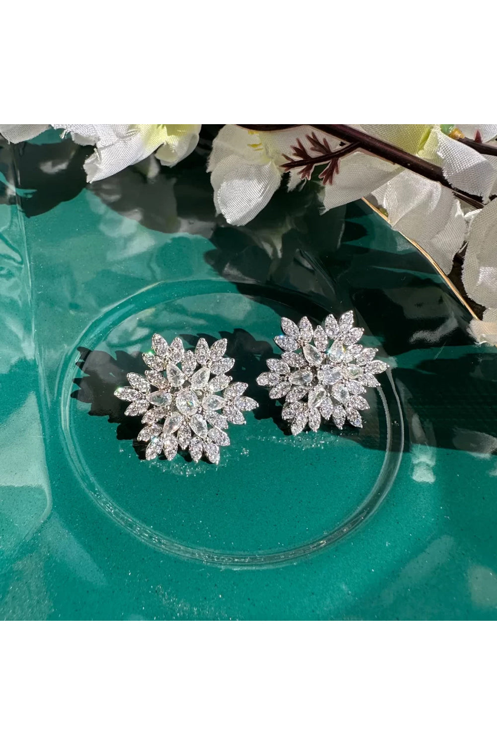 Classy Marquise American Diamond Stone Floral Stud Earrings- Ruby - Auraya Fashion - Putstyle - #tag1# - #tag2# - #tag3# - #tag3#