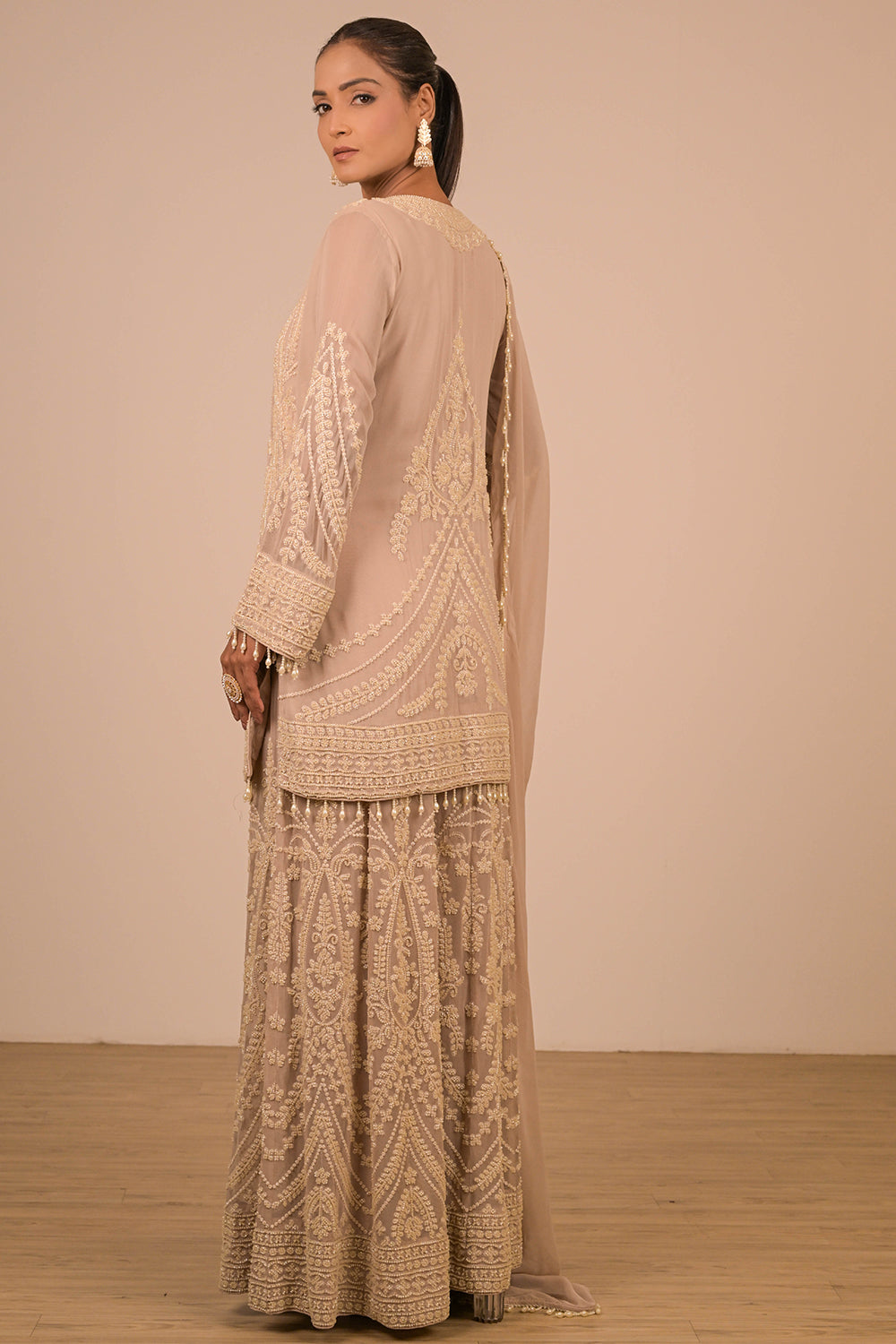 Lavender  Georgette Sharara Set with Intricate Moti Embroidery