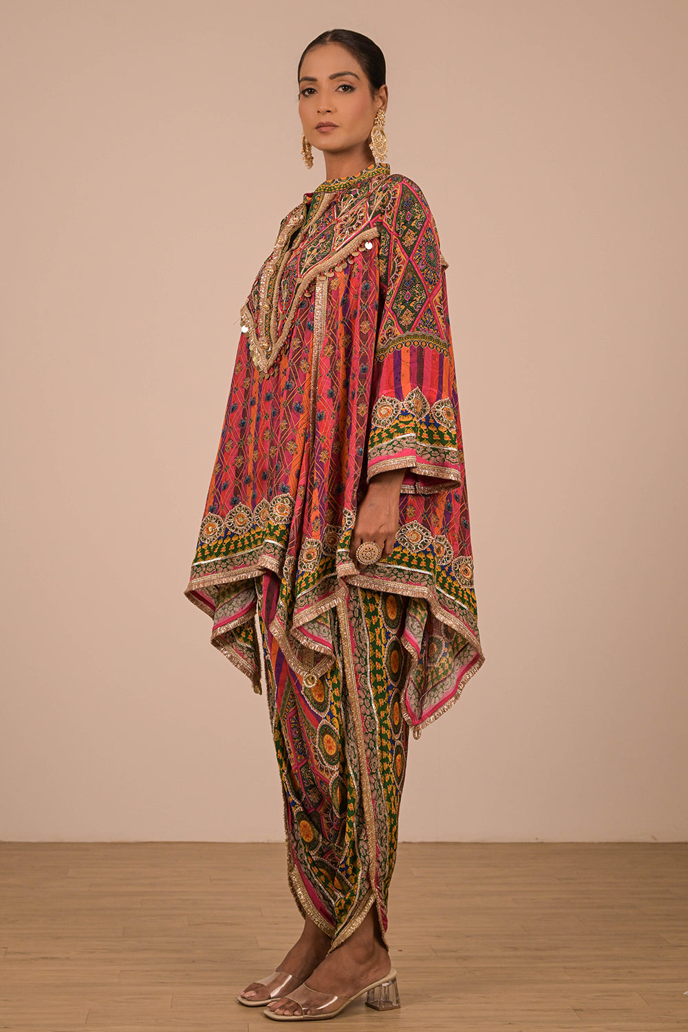 Magenta Viscose Crepe Suit with Tulip Pants & Festive Tote Bag