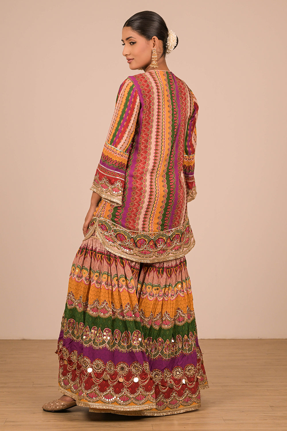 Multicolor Crepe Sharara Set with Canvas Tote Bag with Vibrant Print Motifs