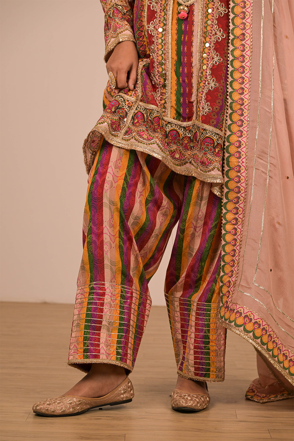 Multicolor Crepe Suit Set with Farsi Salwar with Canvas Tote Bag