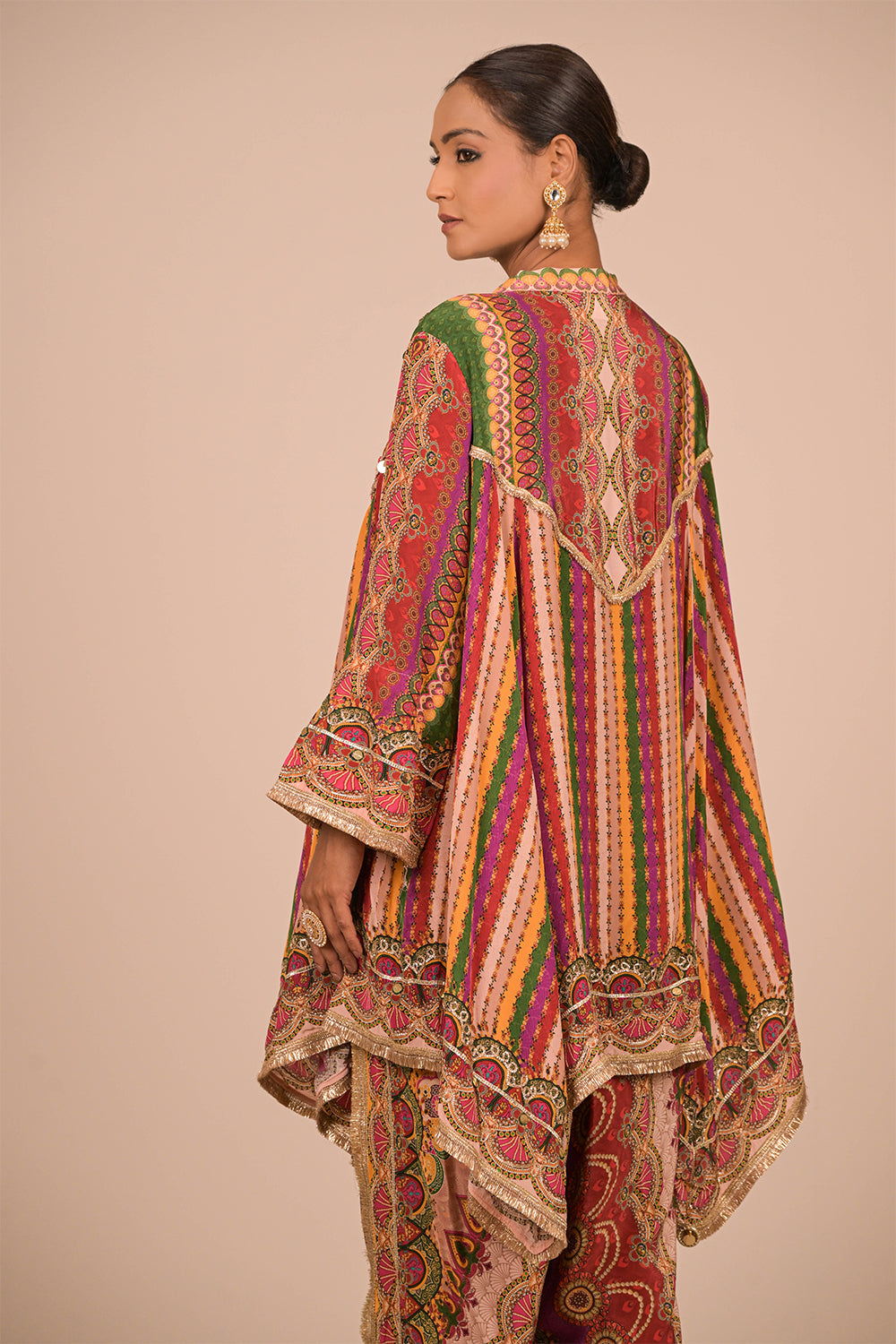 Multicolor Crepe Tulip Pant Suit with Mirror Embroidery and Designer Canvas Tote Bag