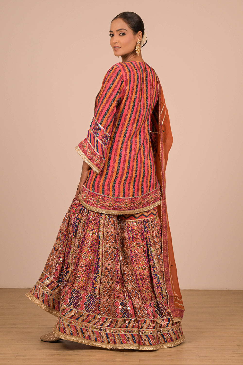 Orange Sharara Suit In Crepe Fabric with Canvas Tote Bag