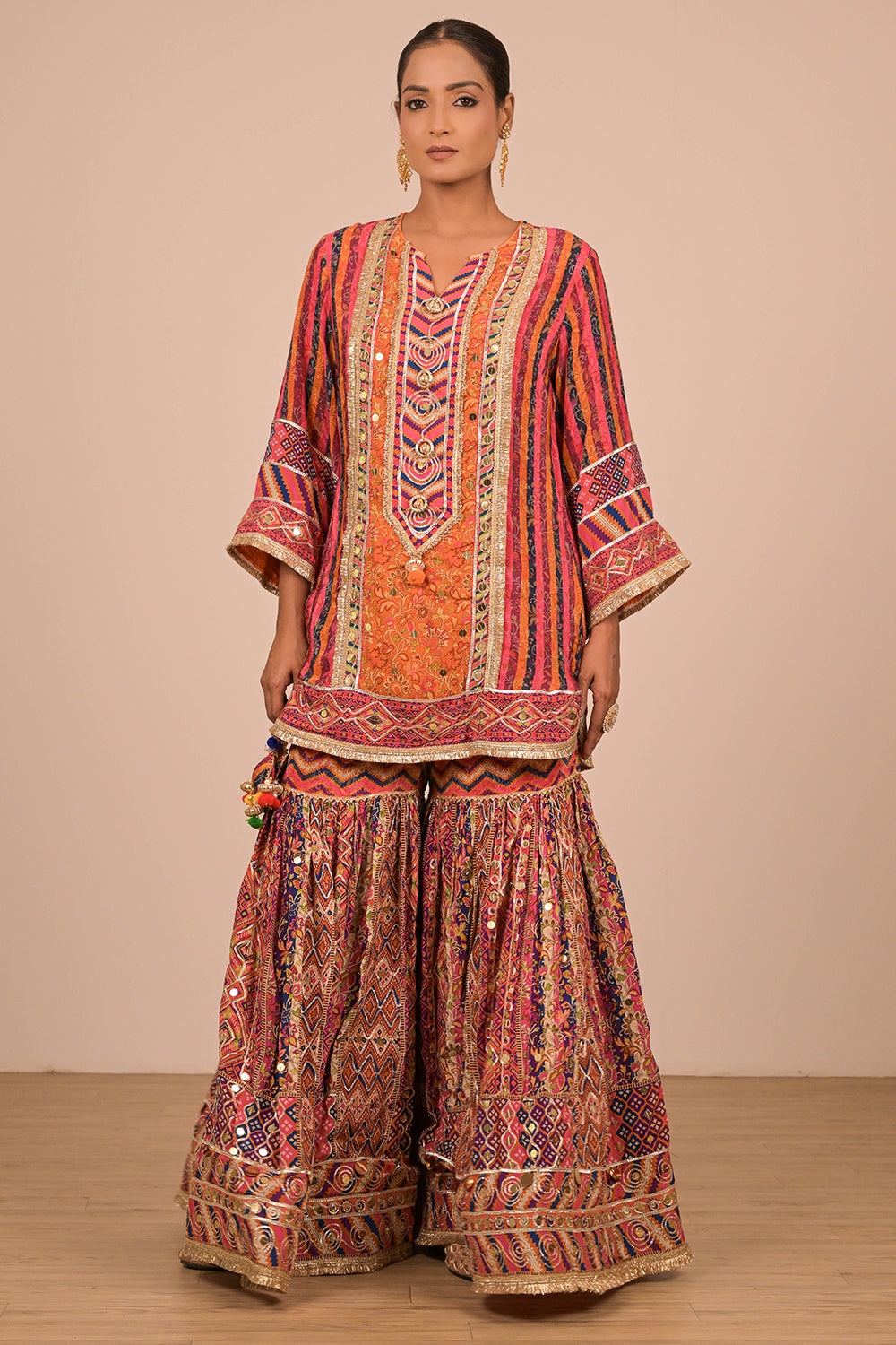 Orange Sharara Suit In Crepe Fabric with Canvas Tote Bag