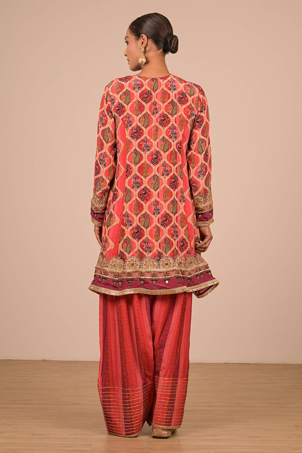 Persian Red Crepe Suit Set with Farsi Salwar with Canvas Tote Bag