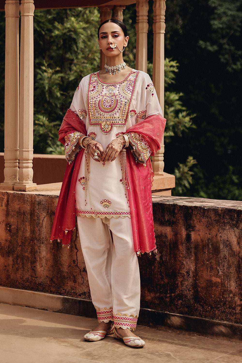 Ivory Noorani Grace Set - Embroidered Silk Blend Kurta Pant Set