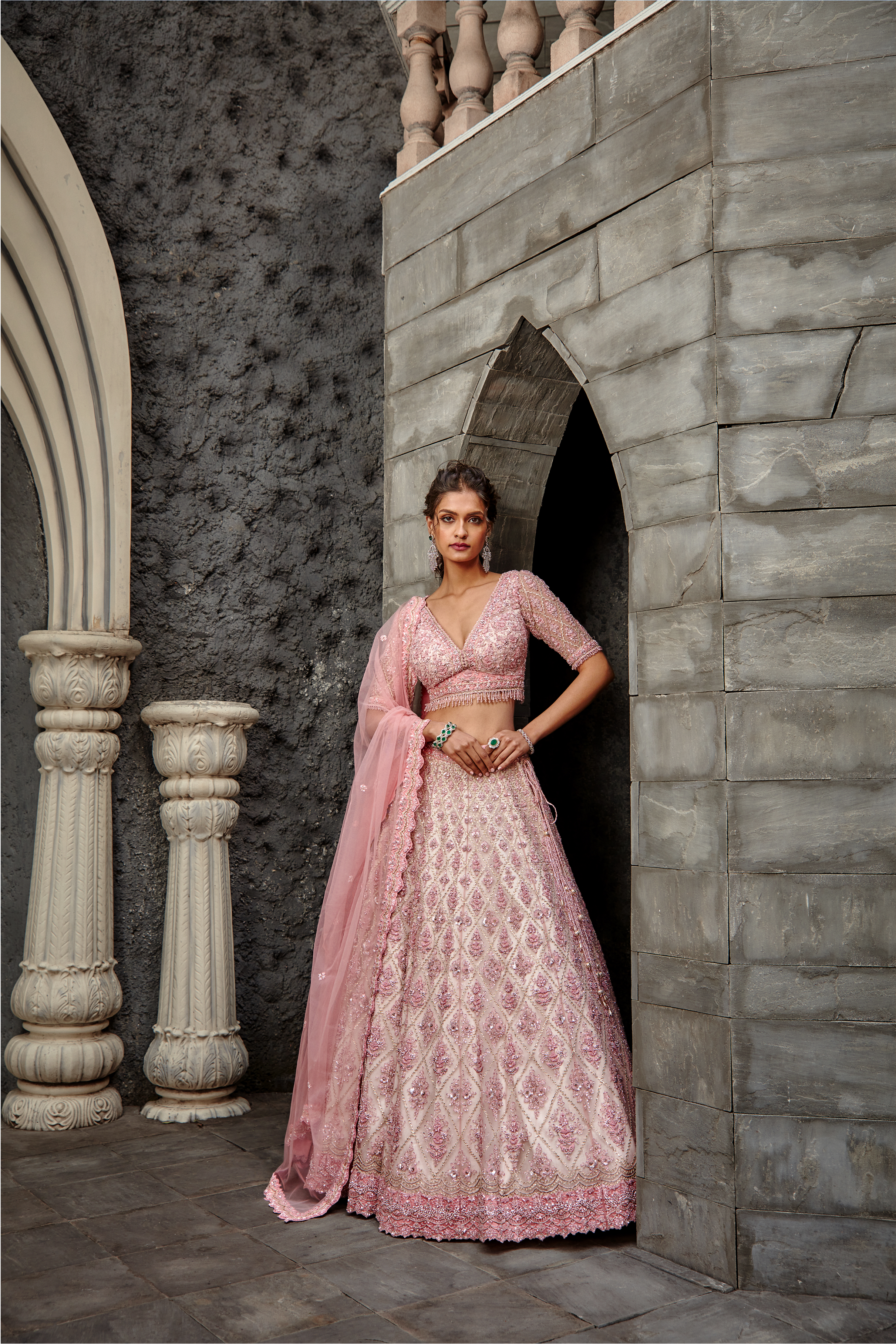 Blush Tulle Gota & Resham Lehenga - Designer Wedding Ensemble