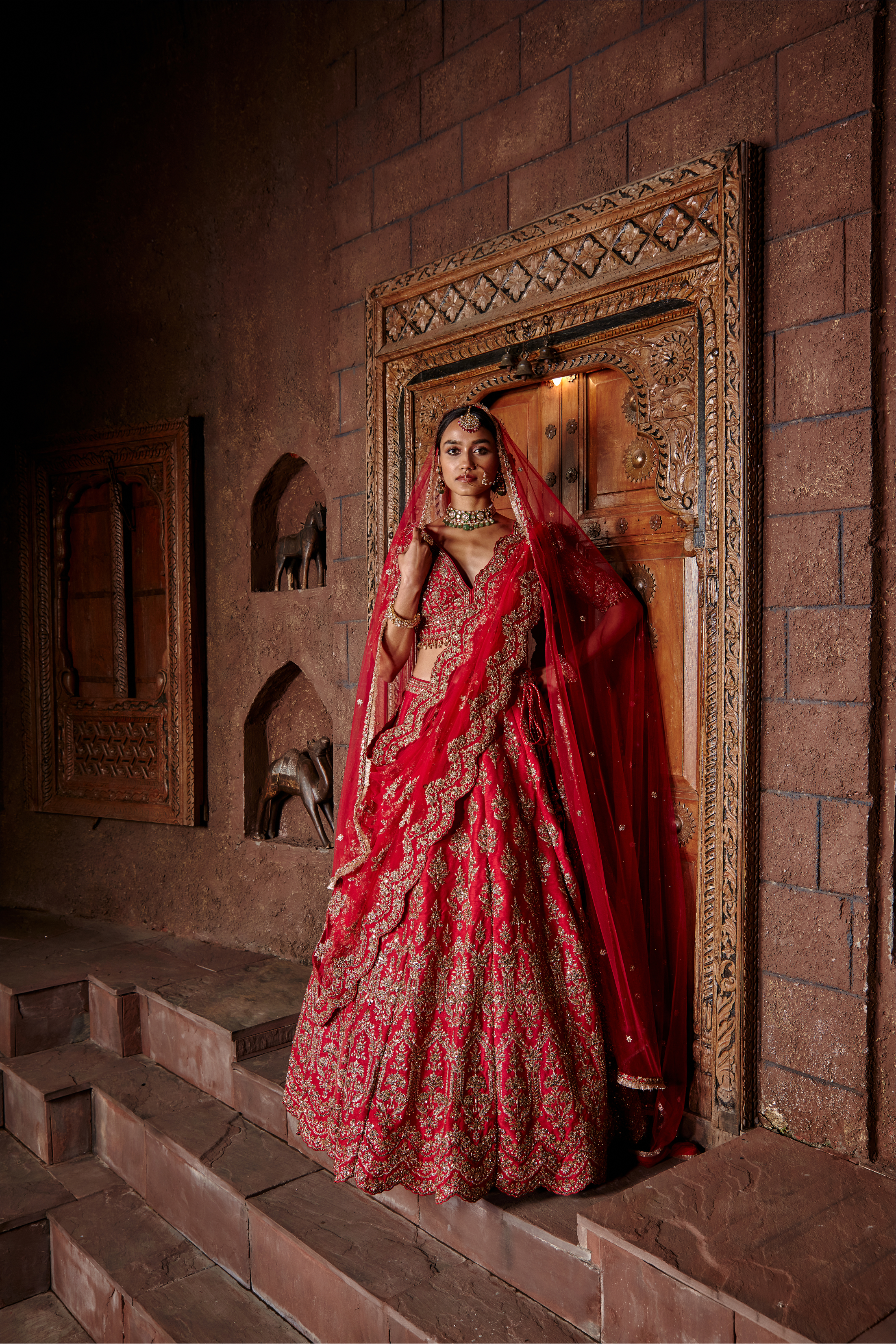 Cardinal Red Raw Silk Lehenga Set for Bridal & Wedding Wear