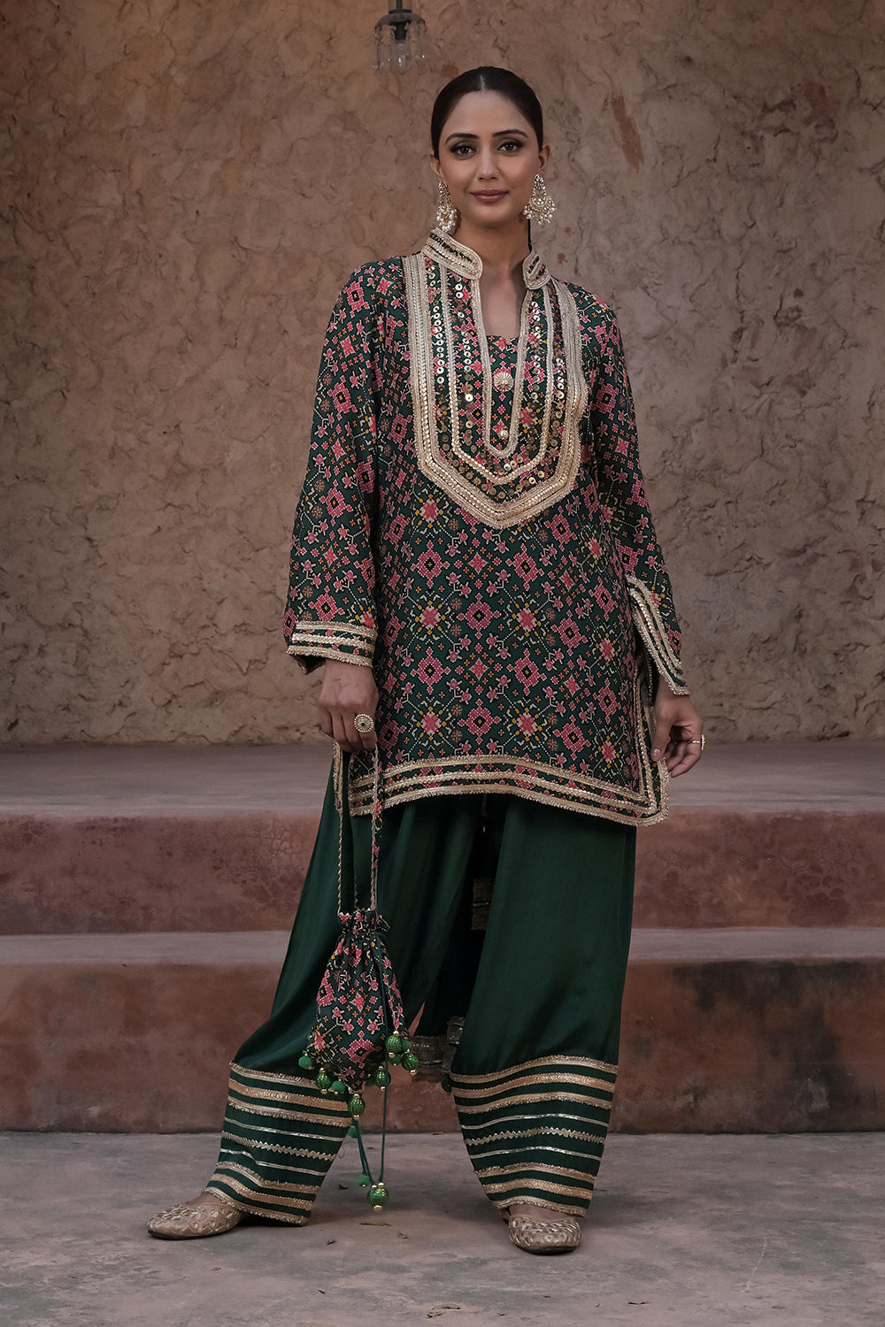 Kai Green Crepe Kurti Pant Set - Festive Designer Ethnic Wear