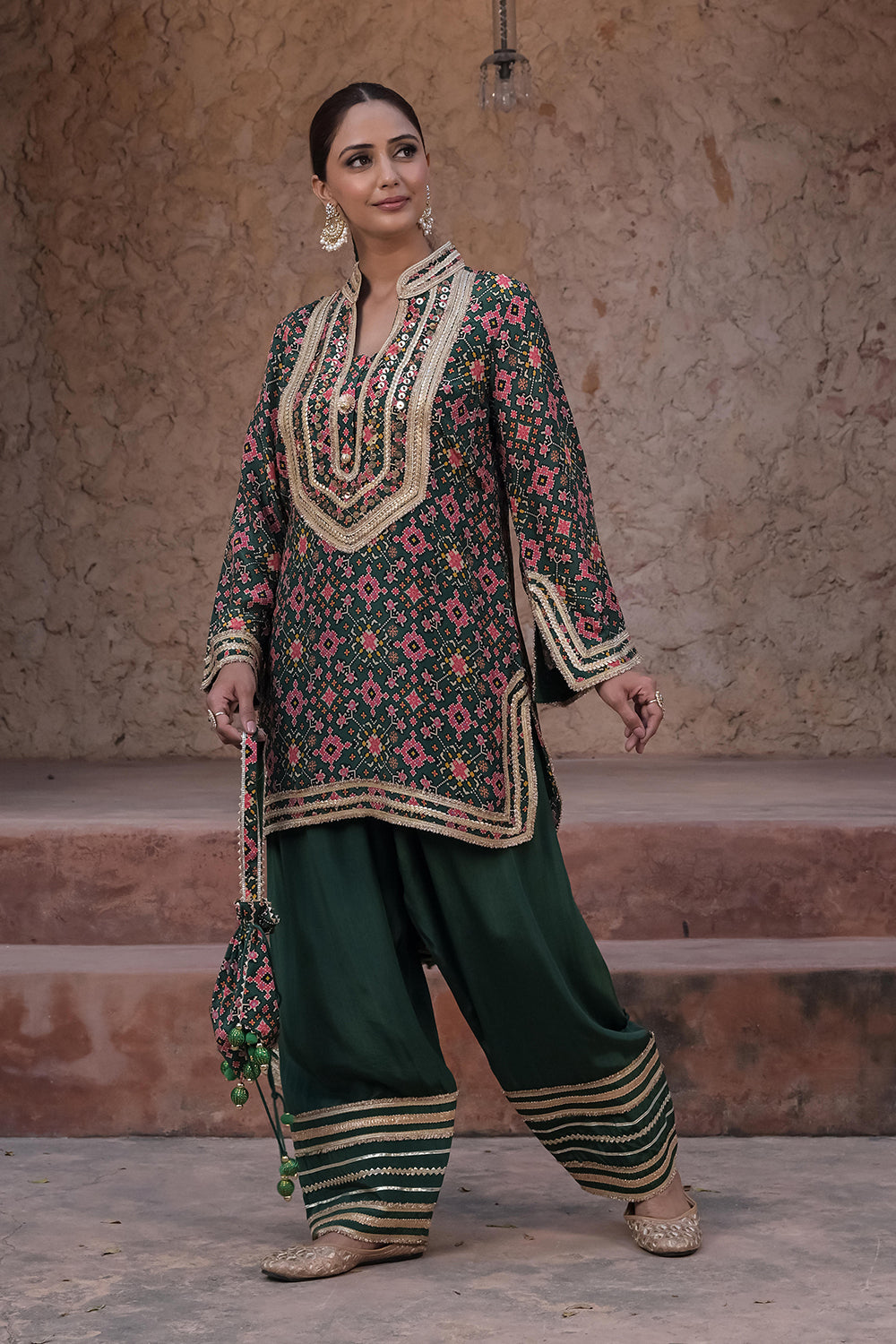 Kai Green Crepe Kurti Pant Set - Festive Designer Ethnic Wear