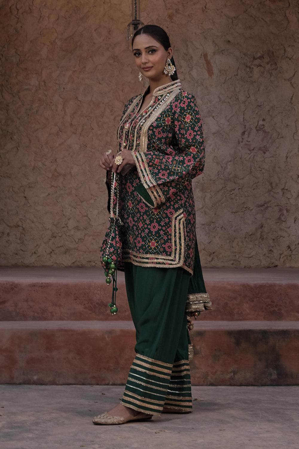 Kai Green Crepe Kurti Pant Set - Festive Designer Ethnic Wear