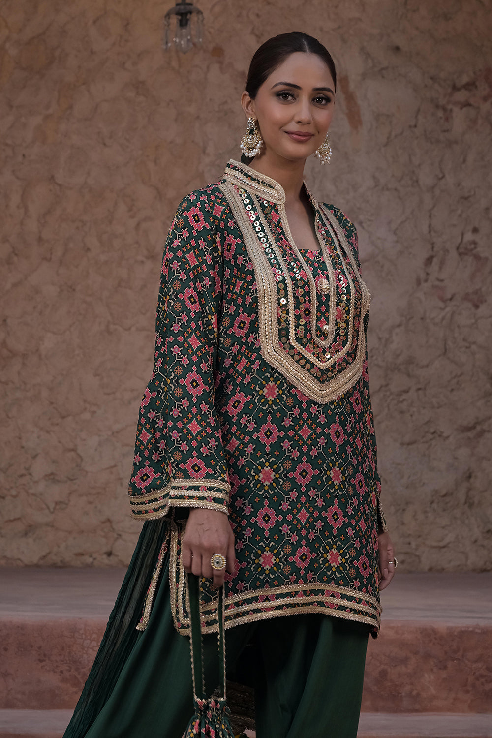 Kai Green Crepe Kurti Pant Set - Festive Designer Ethnic Wear