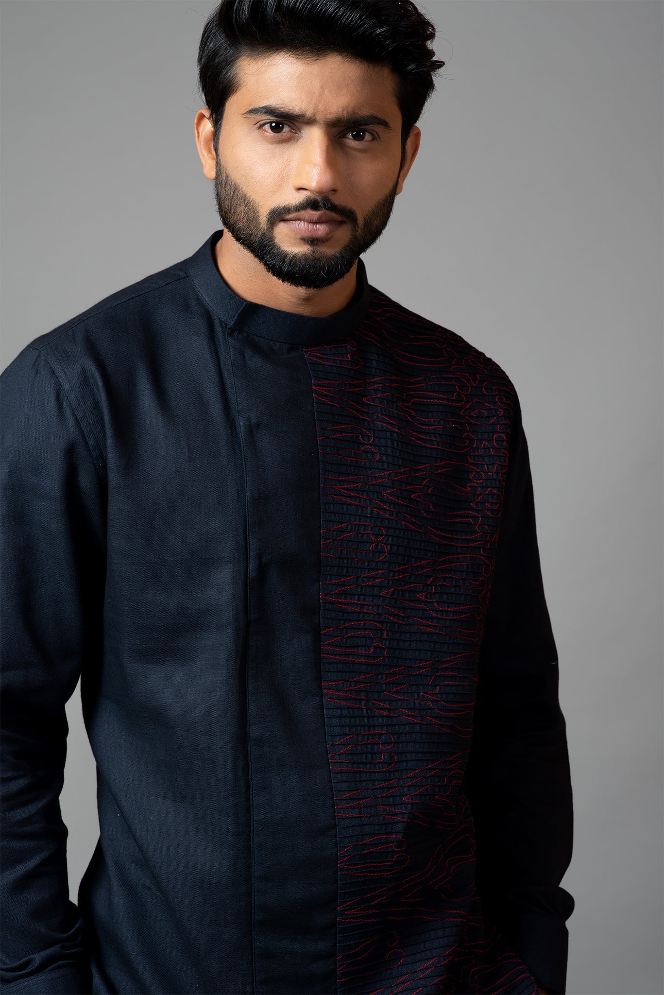 Assymetric Pintucks Kurta With Embroidery And Pant Pajama Set