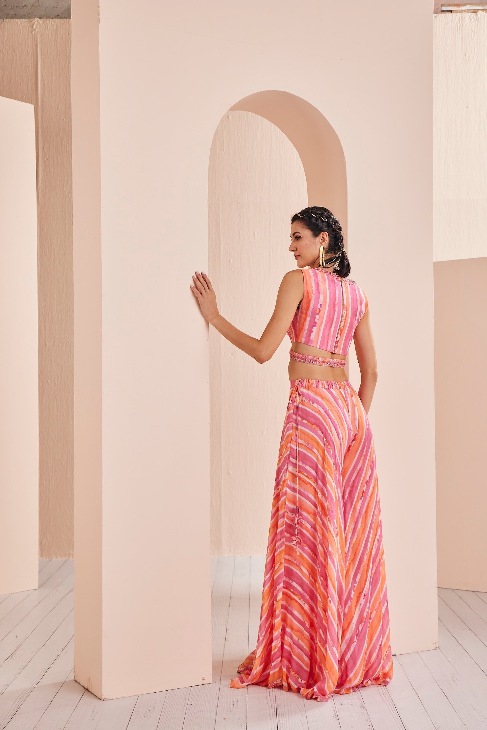 Pink Printed Chiffon Sharara Set