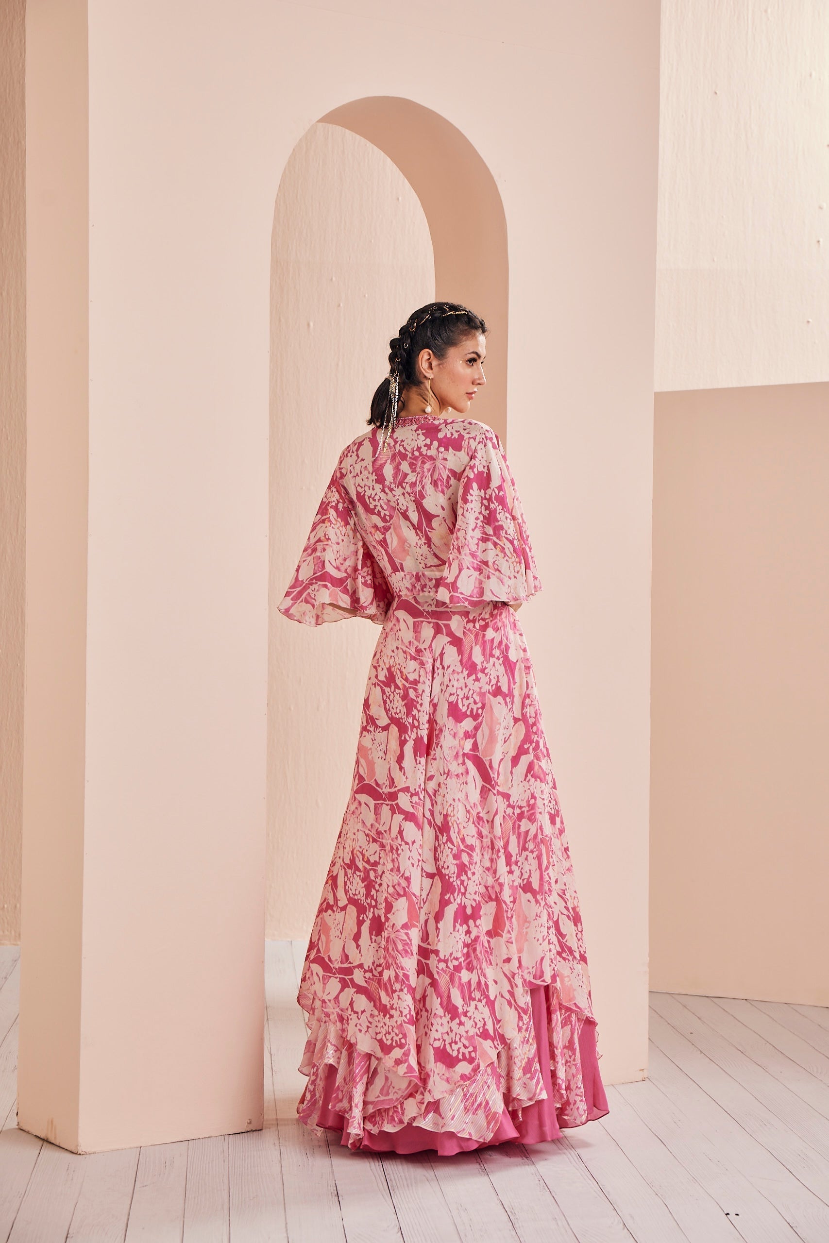 Printed Chiffon Lehenga Set