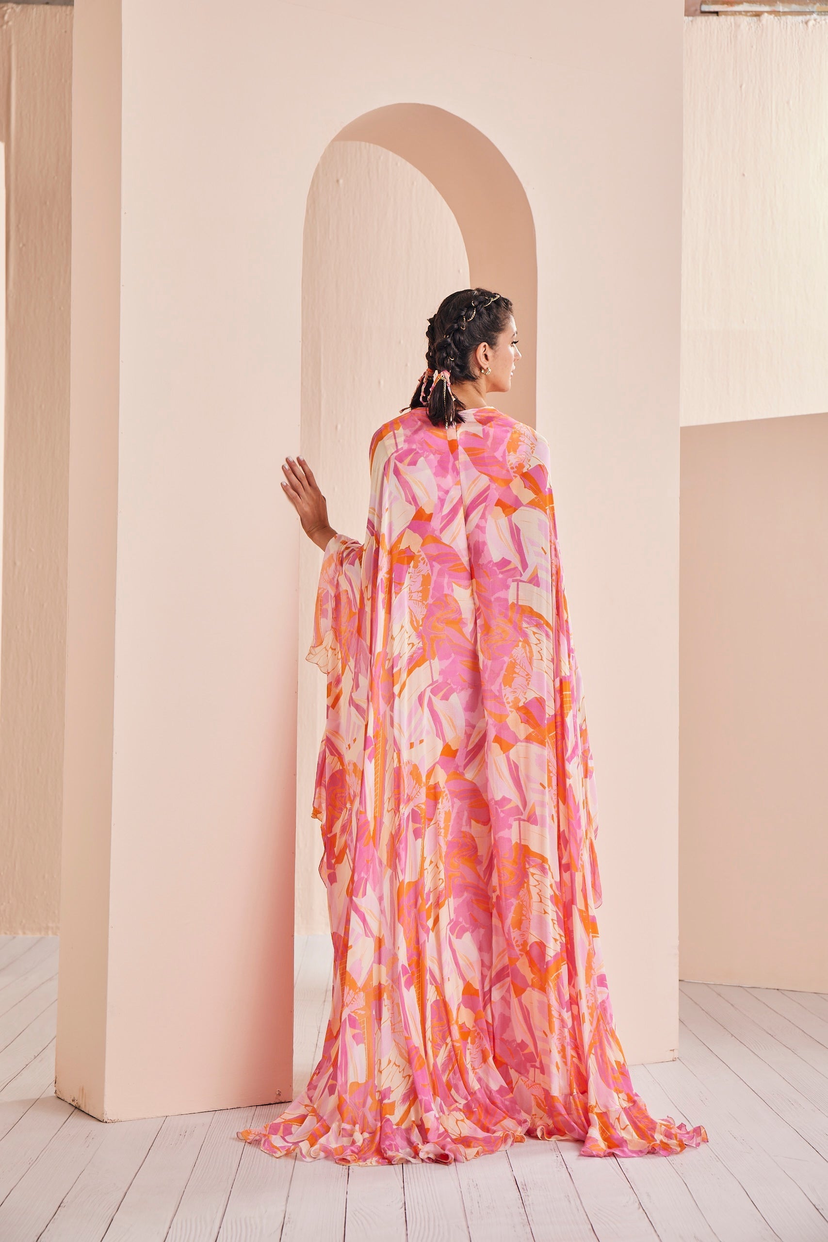 Printed Chiffon Asymmetrical Kaftan