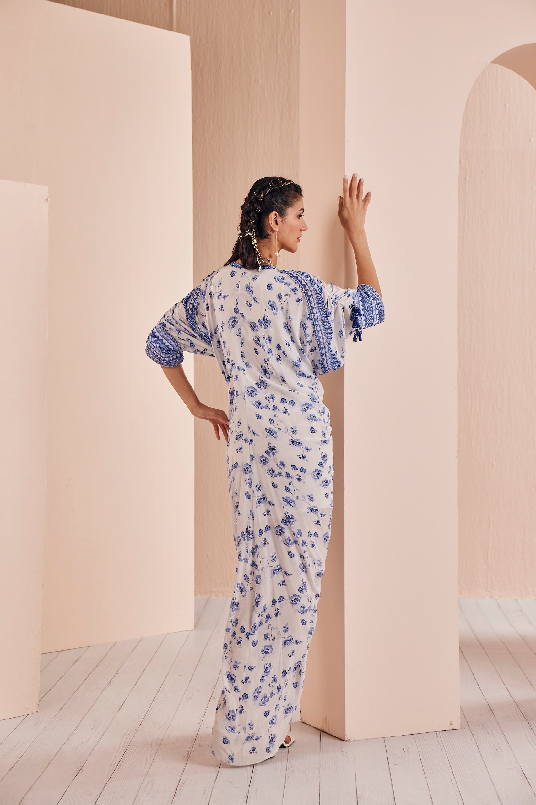 Blue Periwinkle Floral Ruched Kaftan