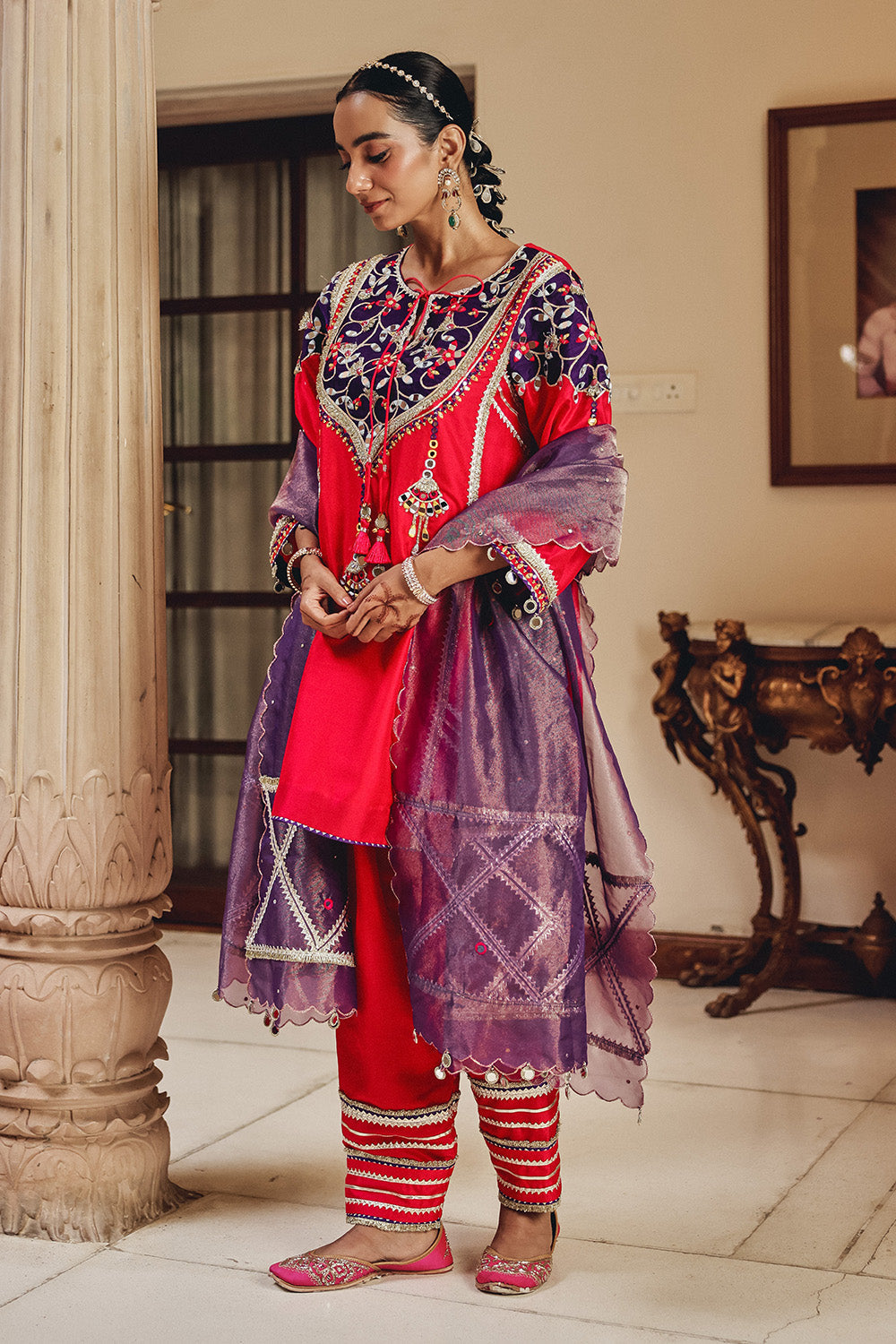 Meher Rani Pink Salwar Set in Silk Blend with Mirror Work