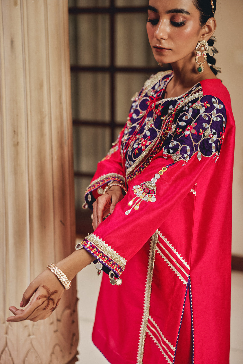 Meher Rani Pink Salwar Set in Silk Blend with Mirror Work