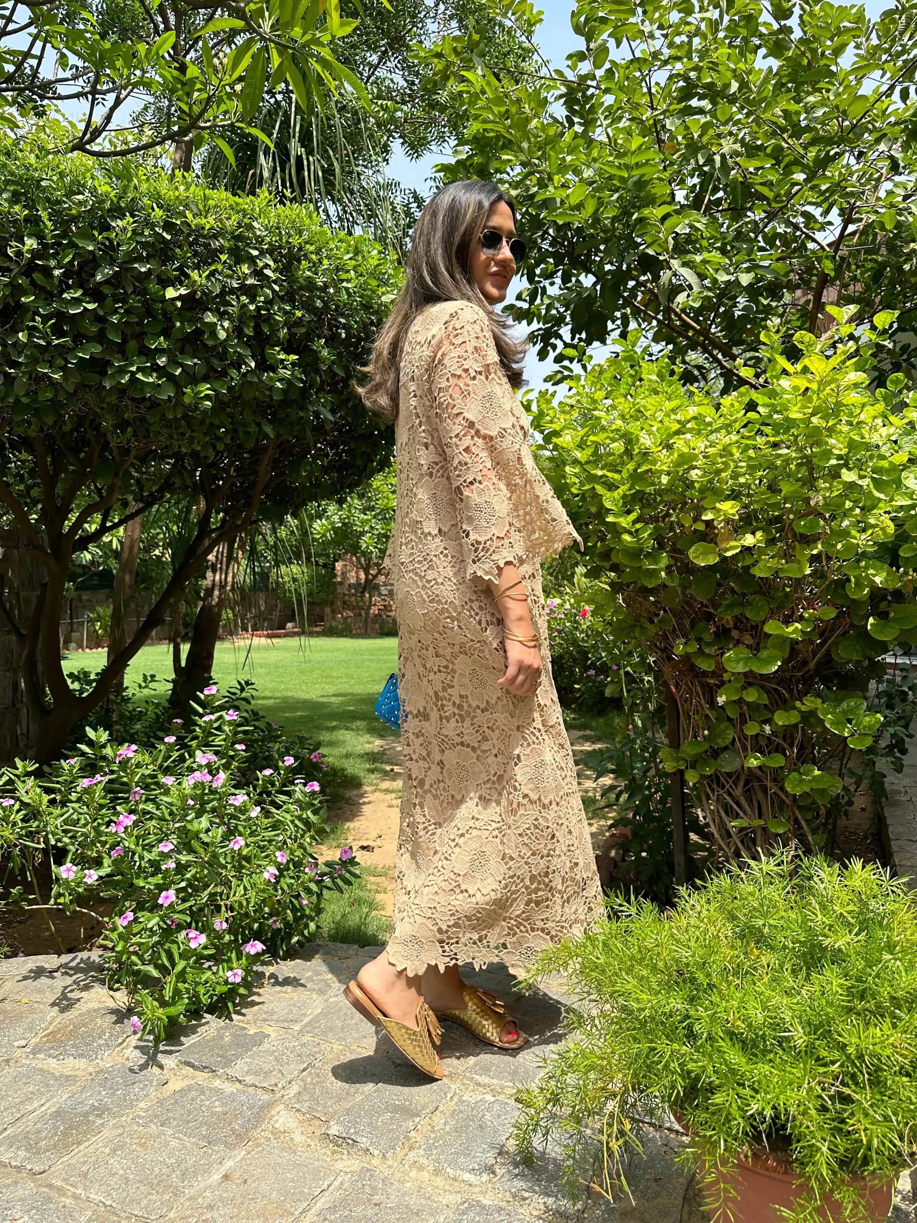 Mitaliwadhwa Beige cotton schiffli dress