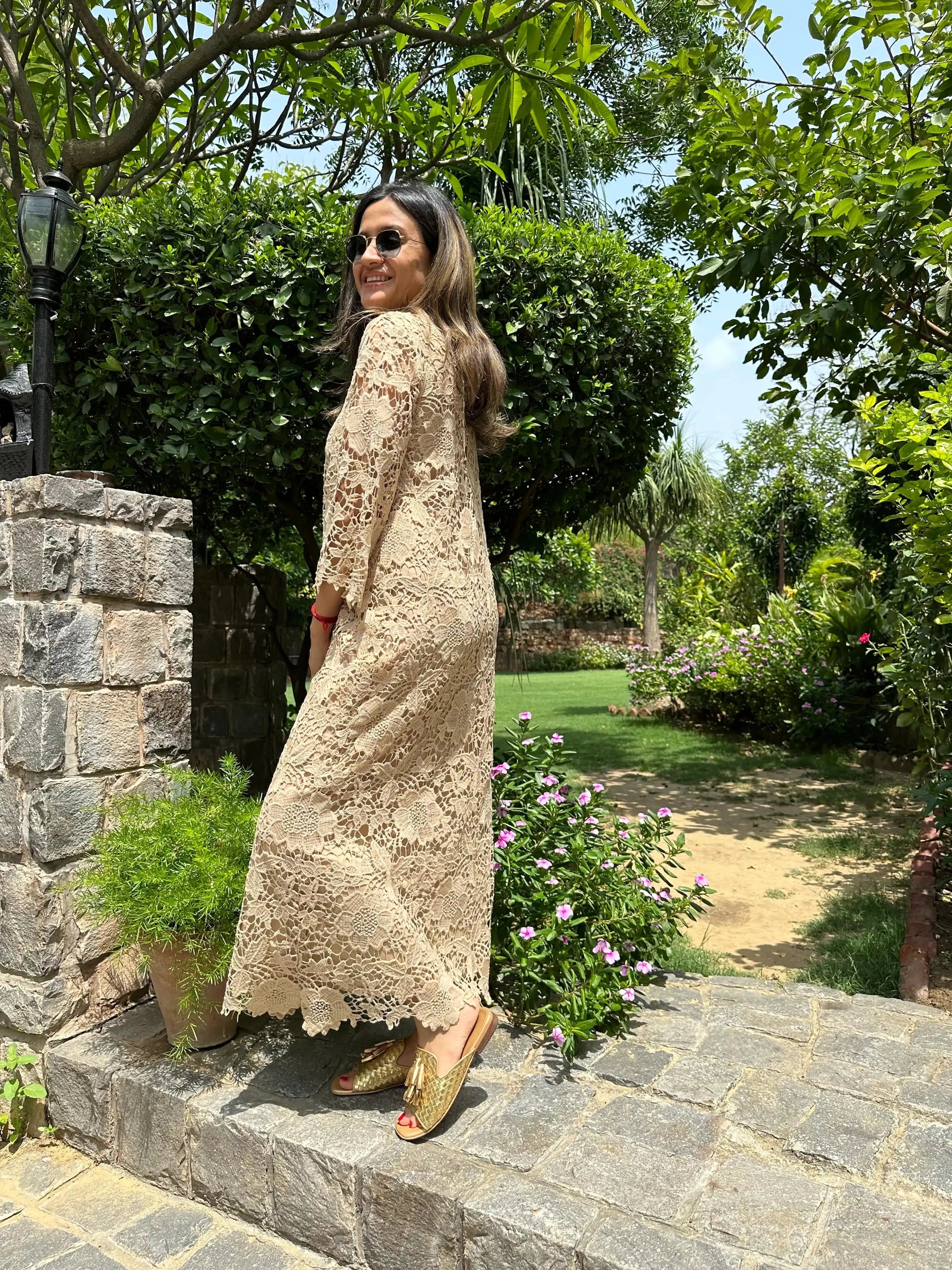 Mitaliwadhwa Beige cotton schiffli dress