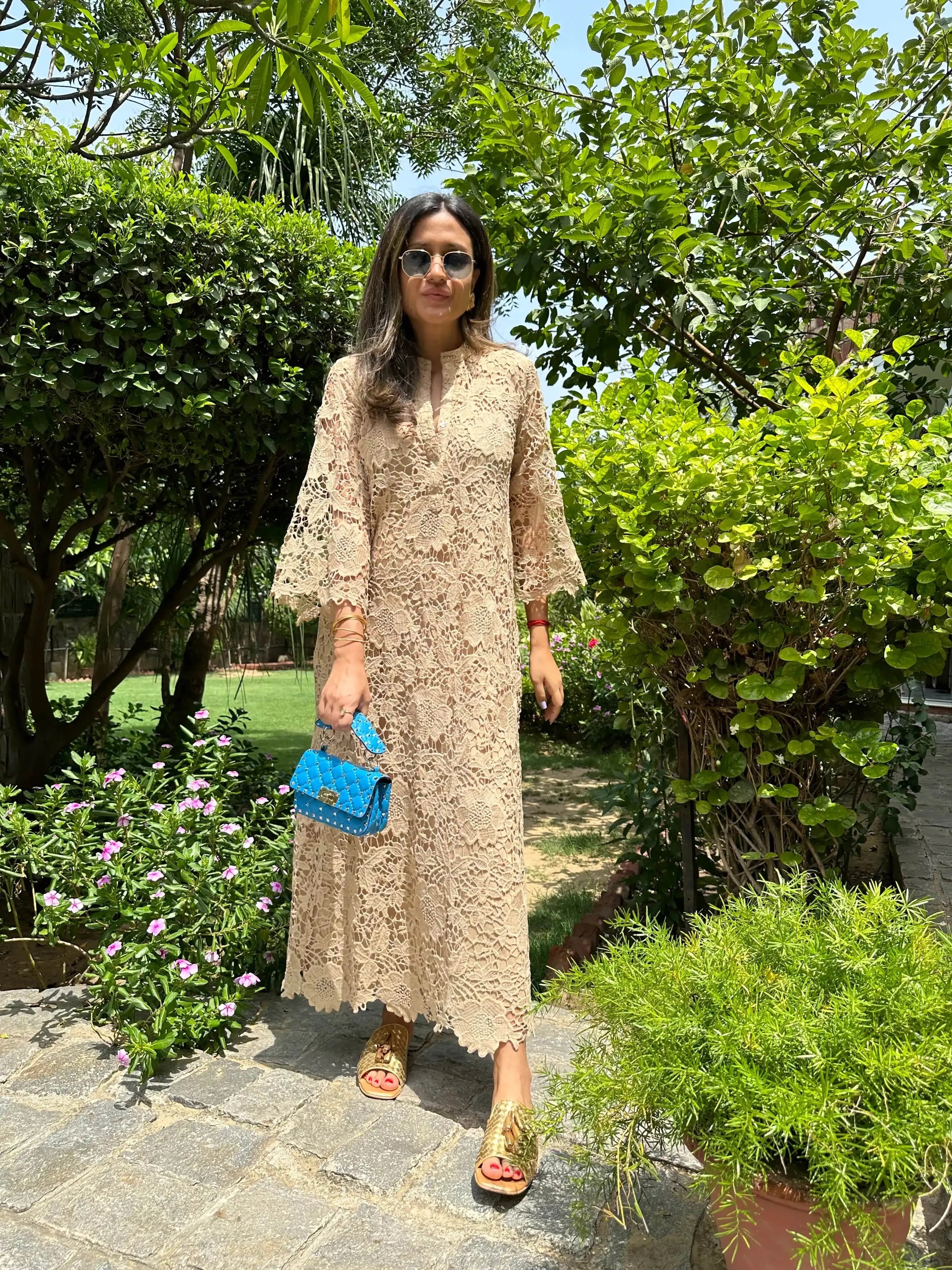 Mitaliwadhwa Beige cotton schiffli dress