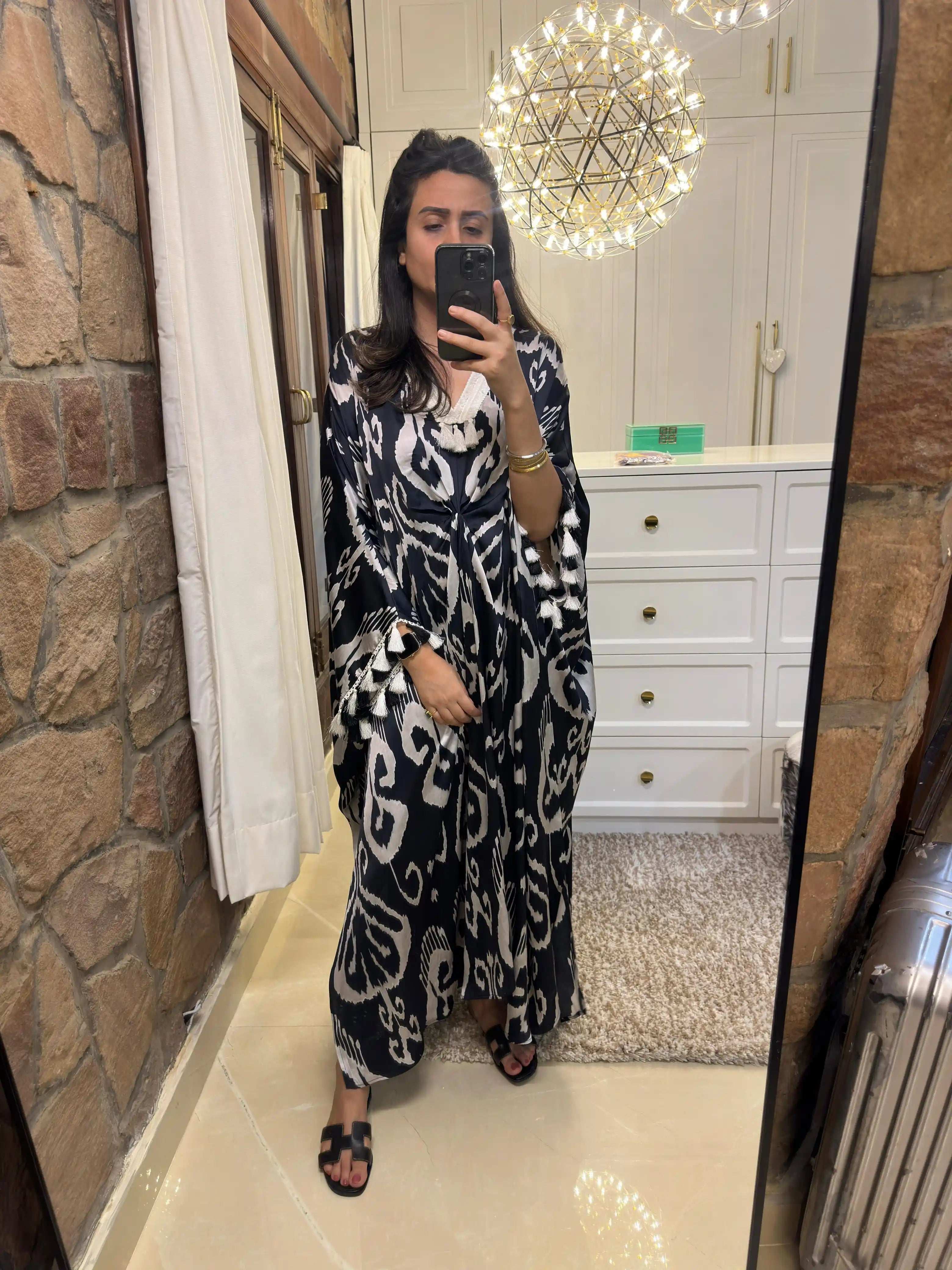 Mitaliwadhwa Black Ikat Kaftan Dress