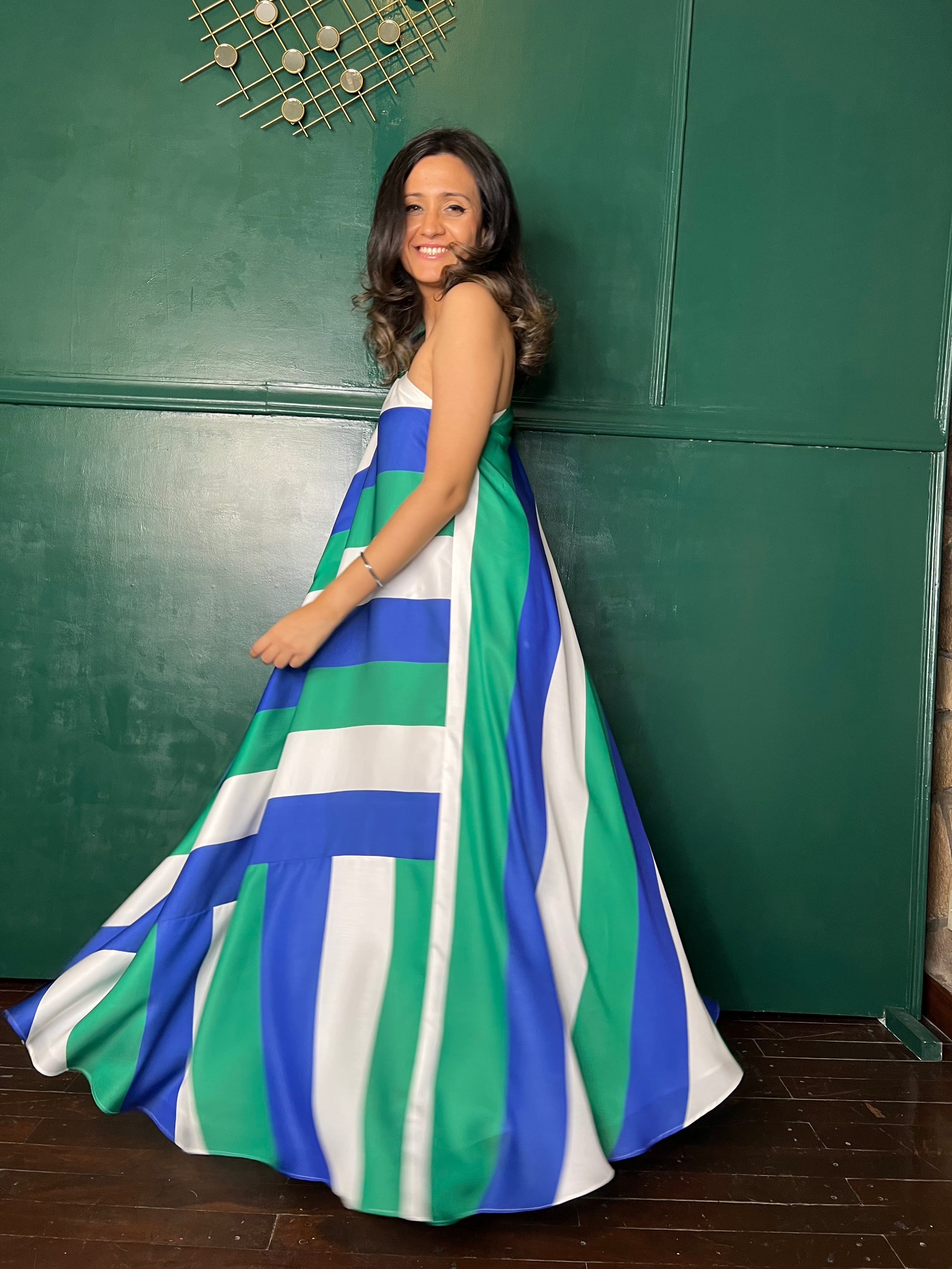 Mitaliwadhwa Blue Green and white stripe maxi