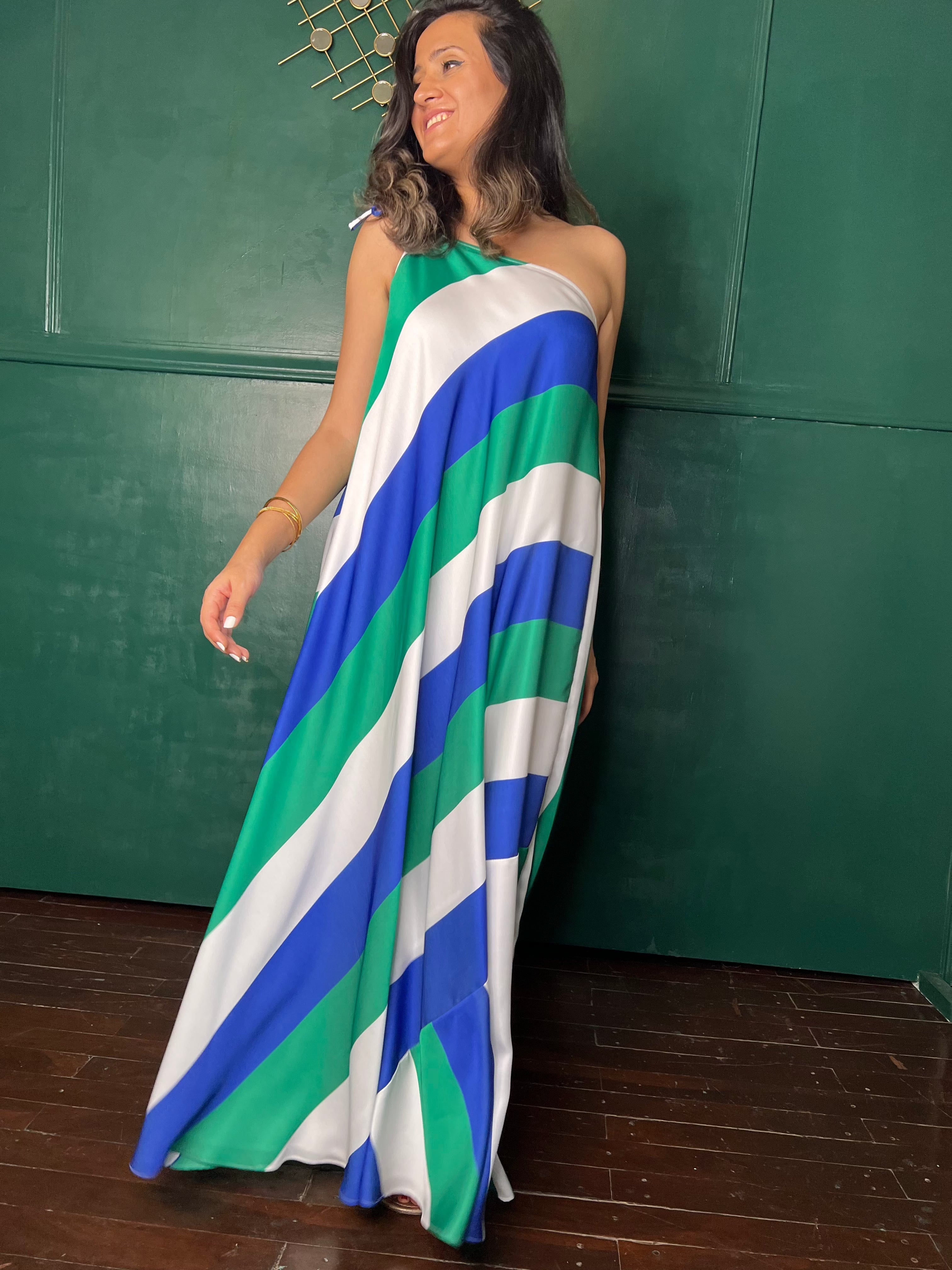 Mitaliwadhwa Blue Green and white stripe maxi
