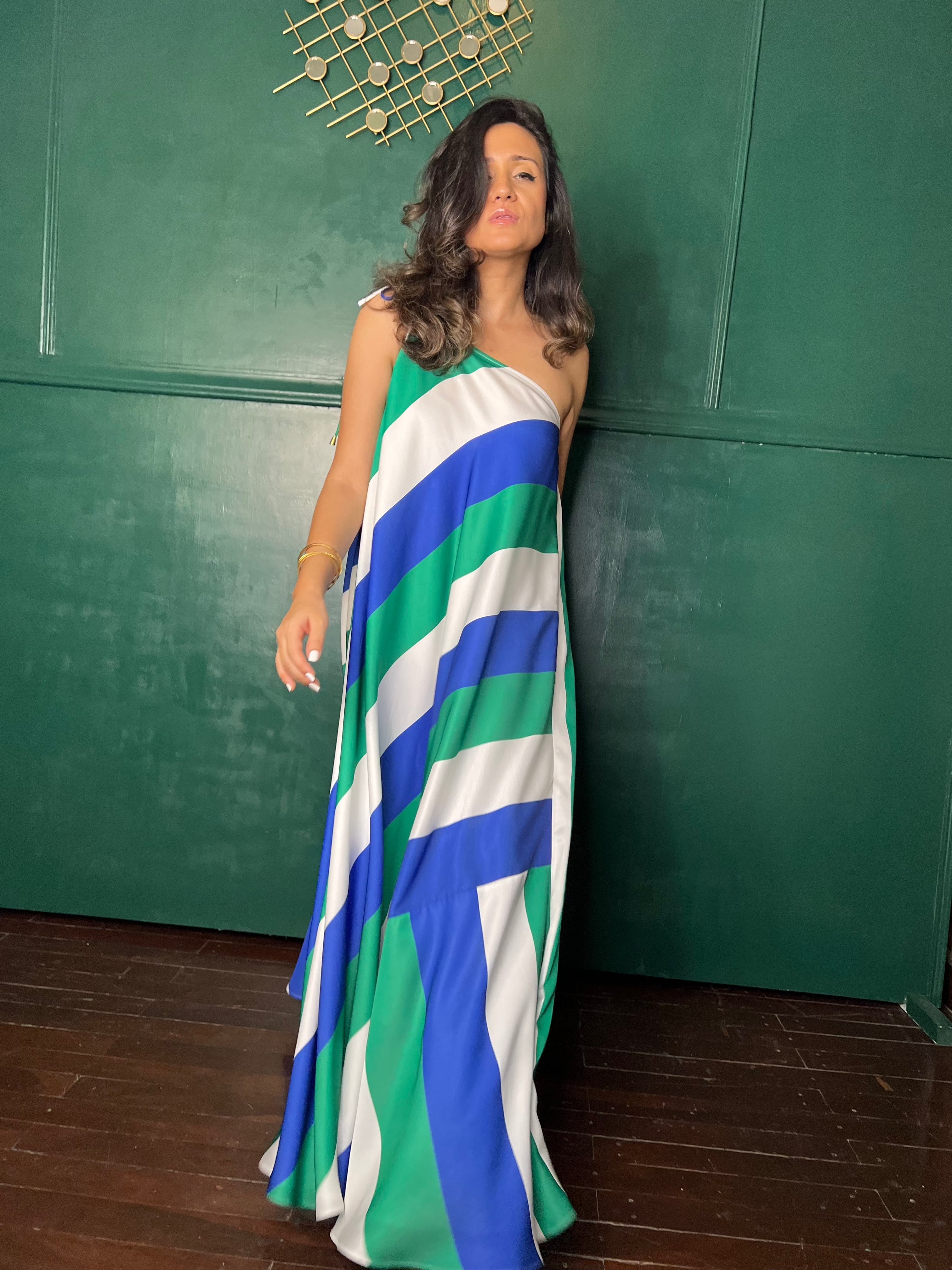 Mitaliwadhwa Blue Green and white stripe maxi