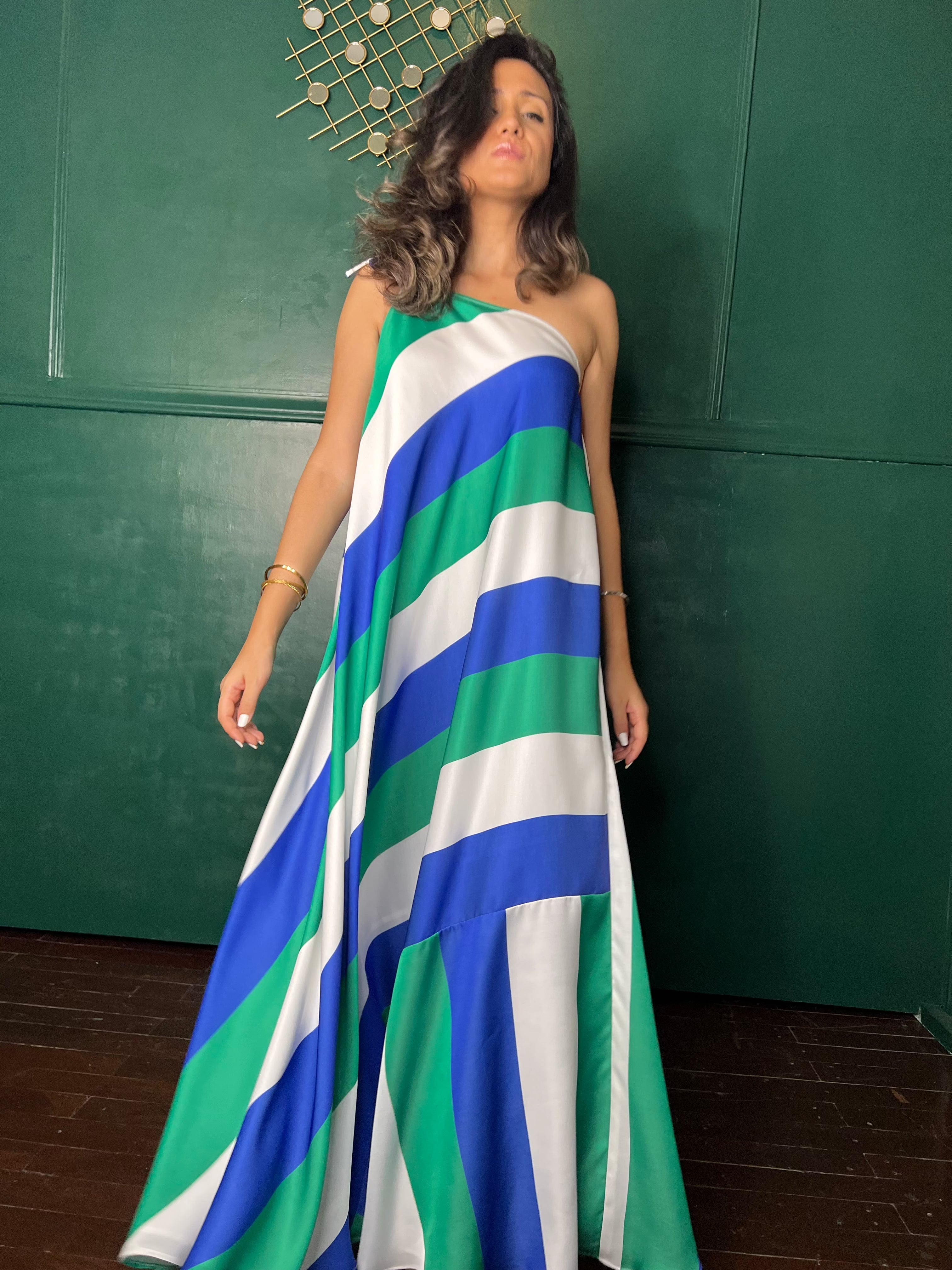 Mitaliwadhwa Blue Green and white stripe maxi
