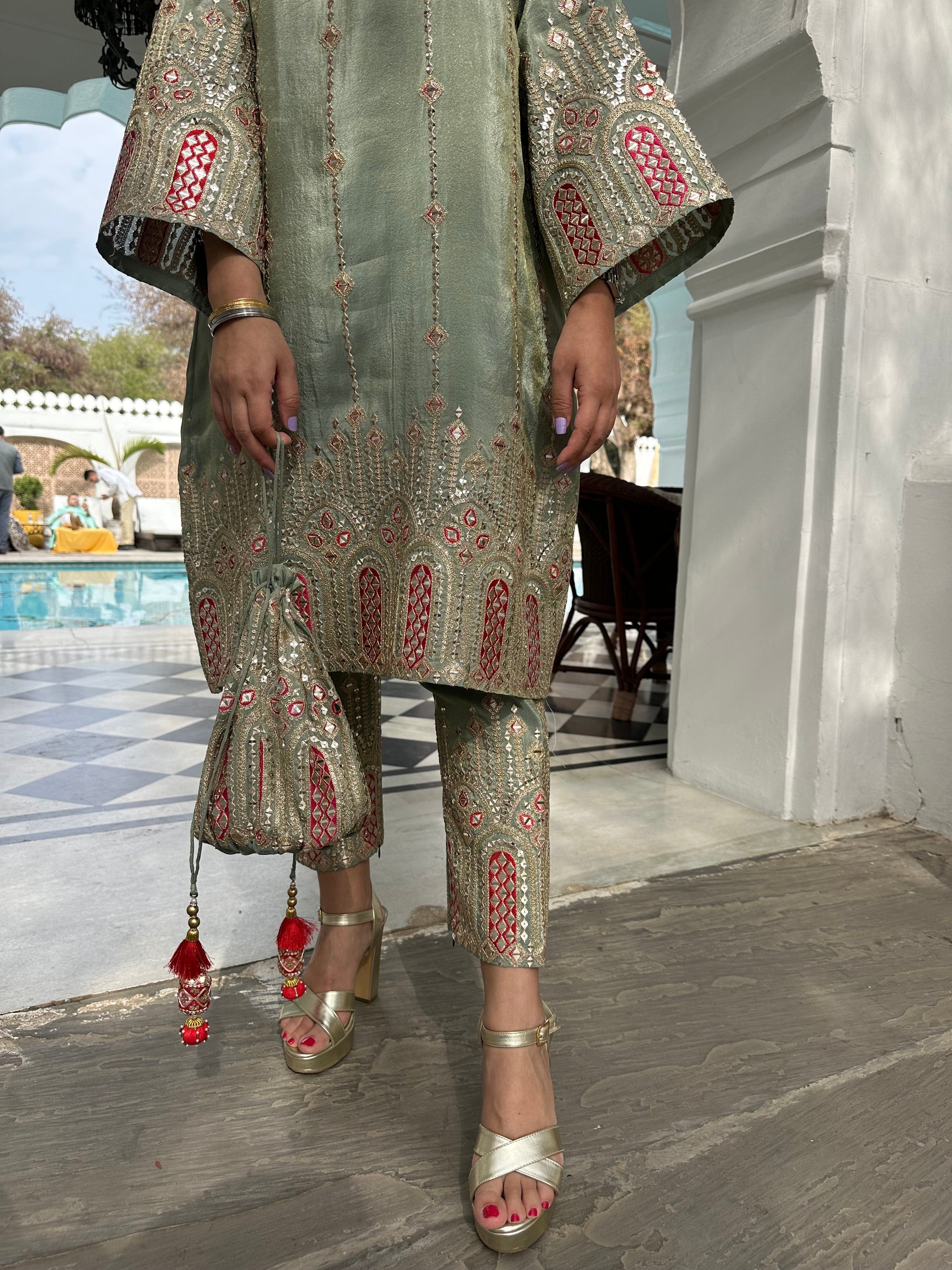 Mitaliwadhwa Green Tissue 3 pc set with dupatta