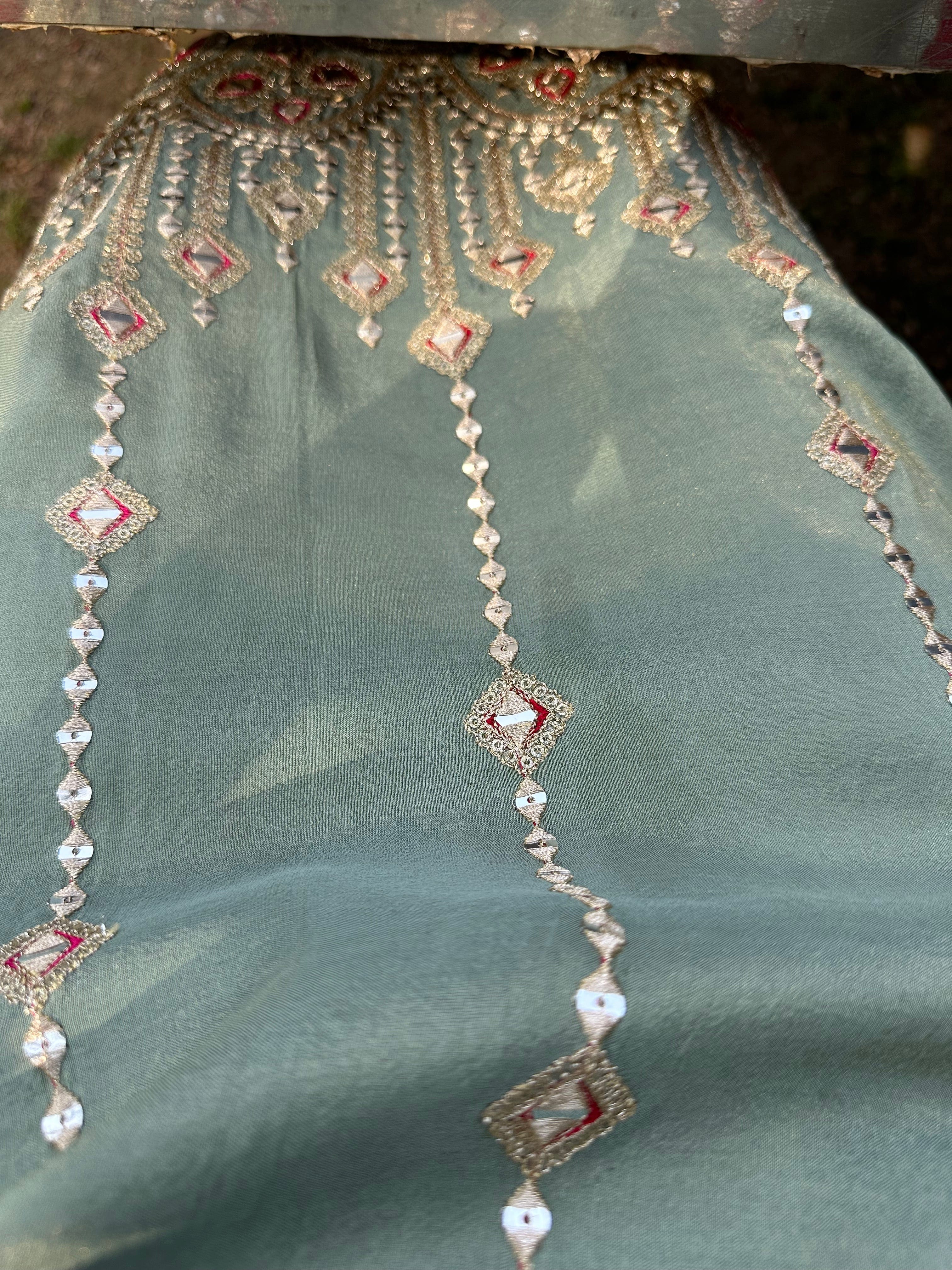 Mitaliwadhwa Green Tissue 3 pc set with dupatta