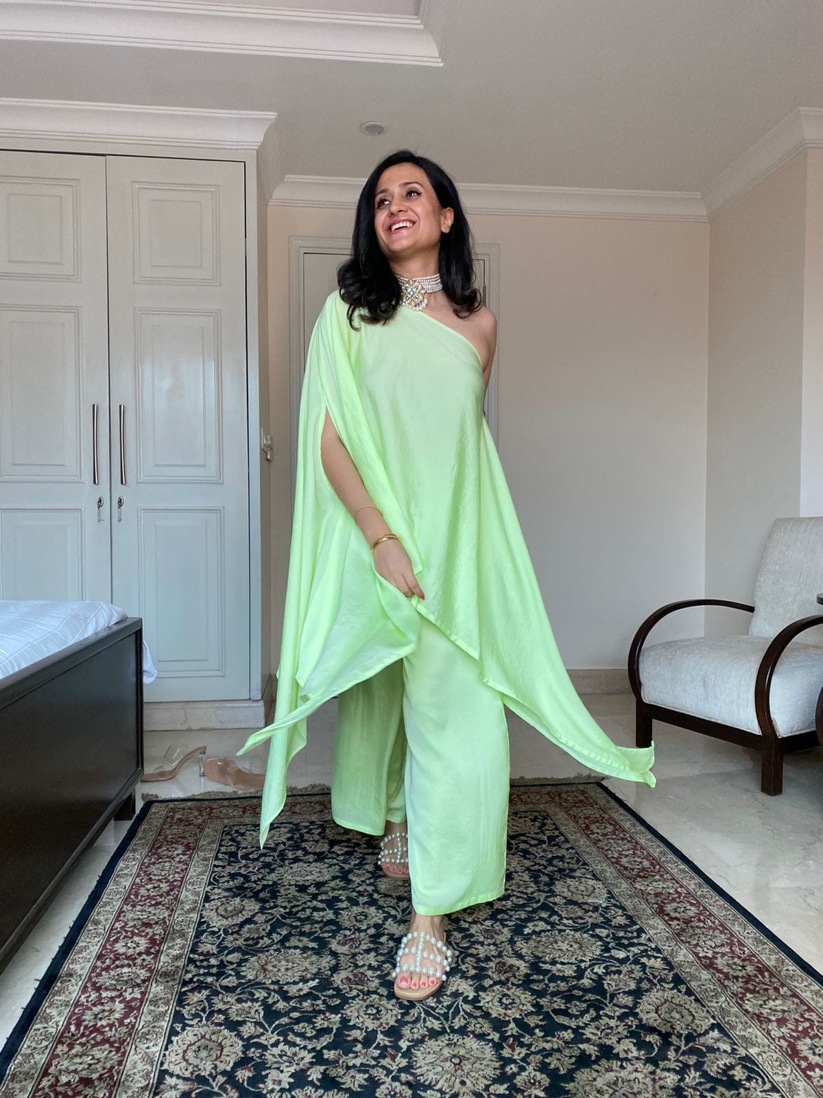 Mitaliwadhwa Off Shoulder Set- Neon Lime