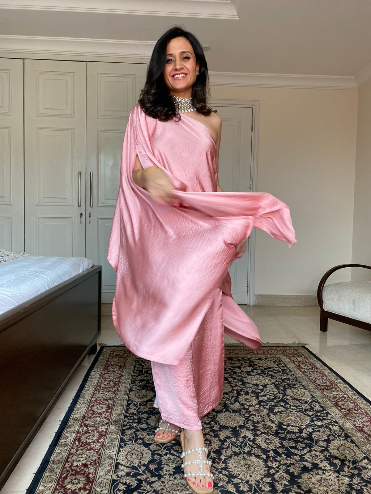 Mitaliwadhwa Off Shoulder Set- Onion Pink