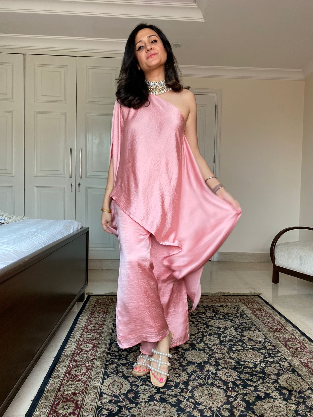 Mitaliwadhwa Off Shoulder Set- Onion Pink