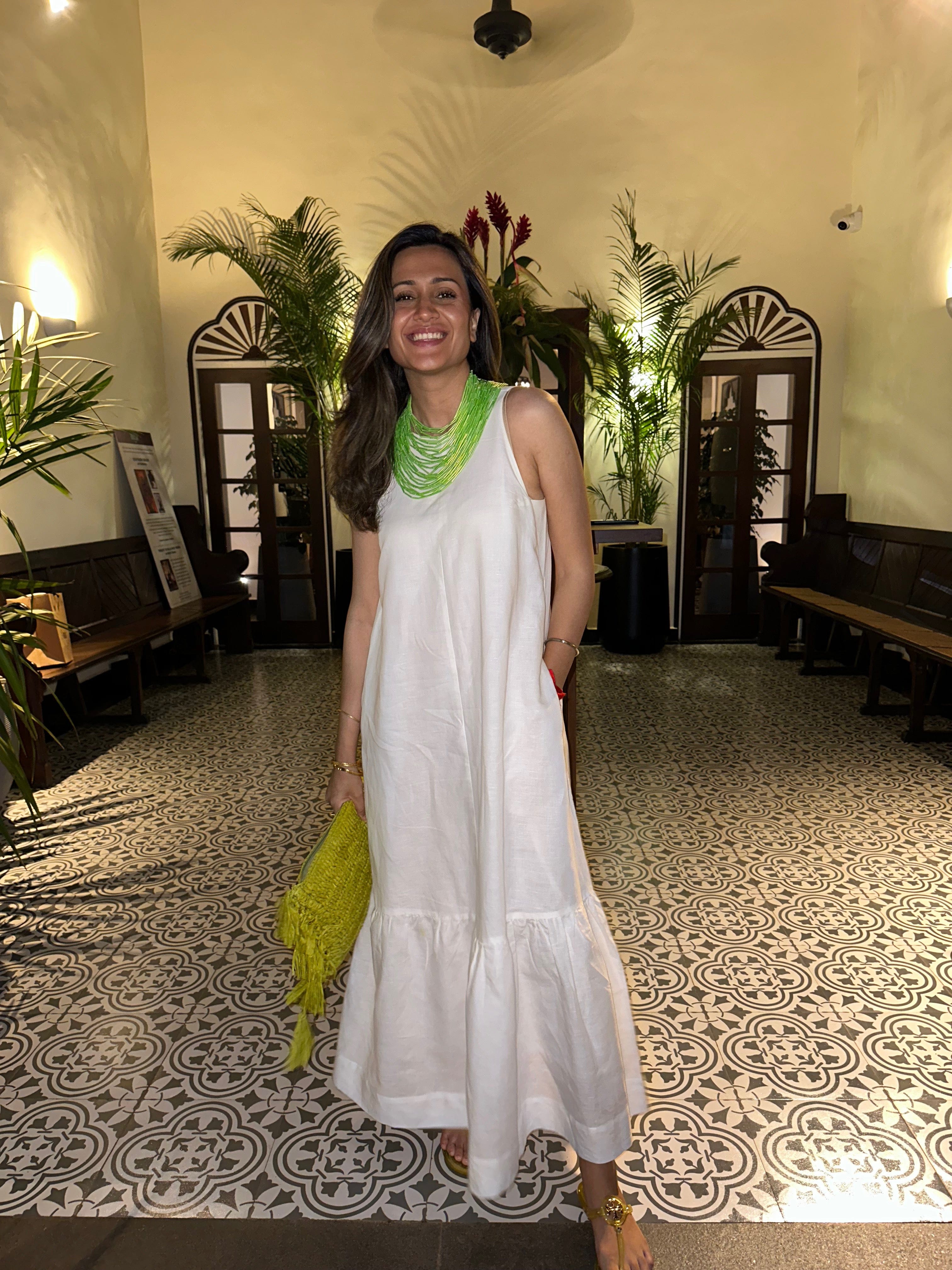 Mitaliwadhwa White Linen Frill Dress