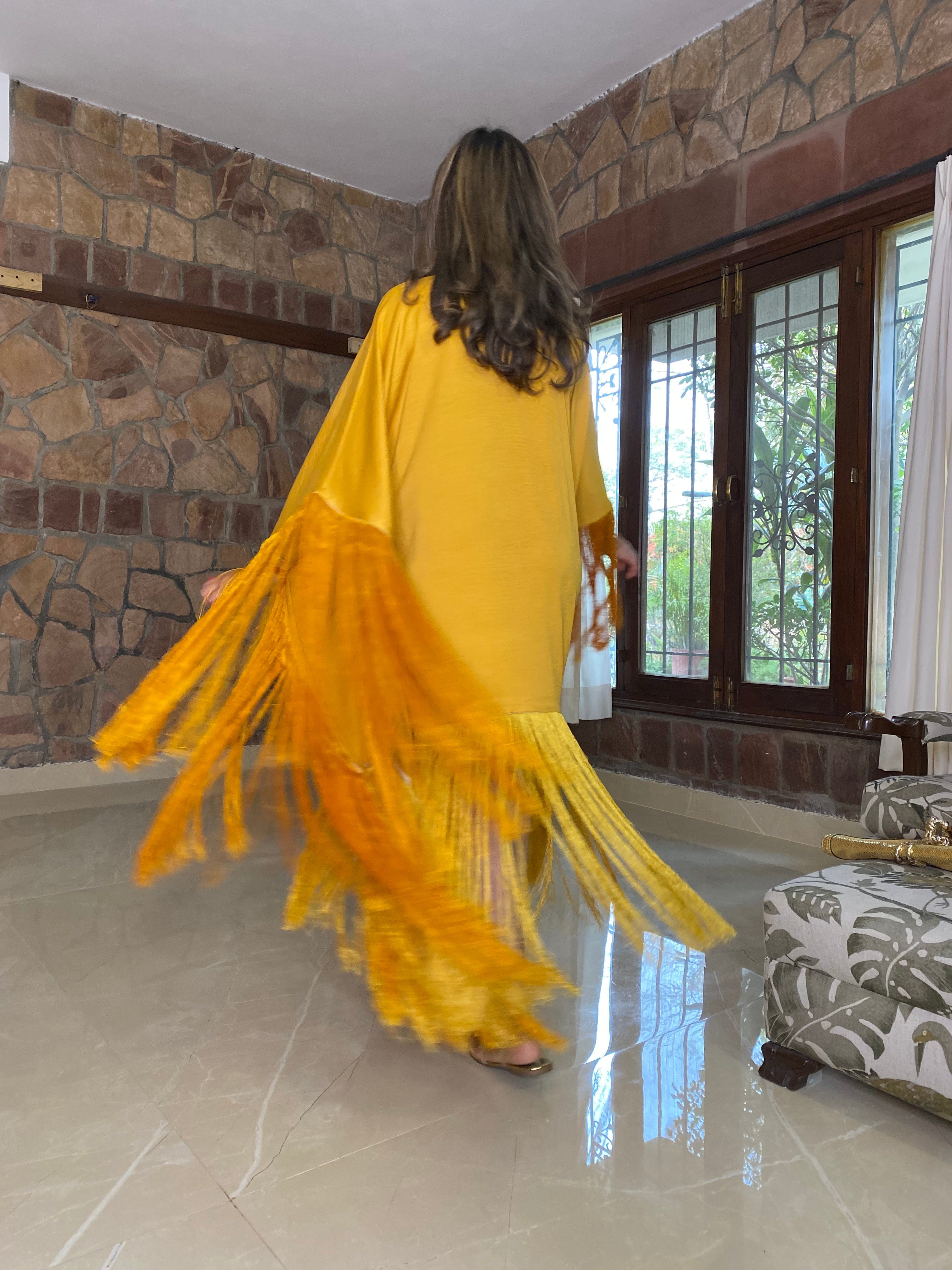Mitaliwadhwa Yellow Frill Kaftan dress