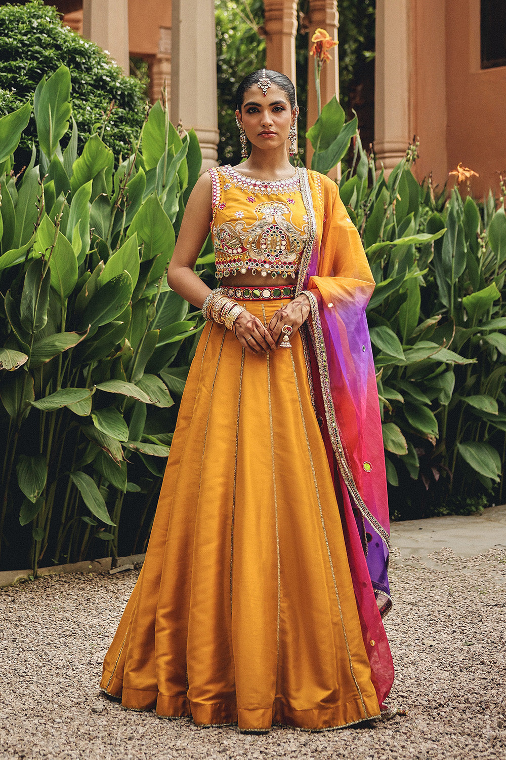 Mustard Heer Lehenga Set with Mirror Work for Haldi & Mehendi