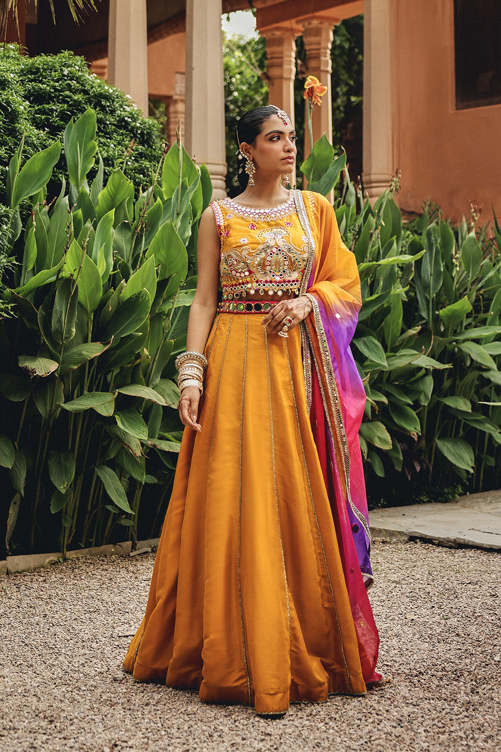 Mustard Heer Lehenga Set with Mirror Work for Haldi & Mehendi