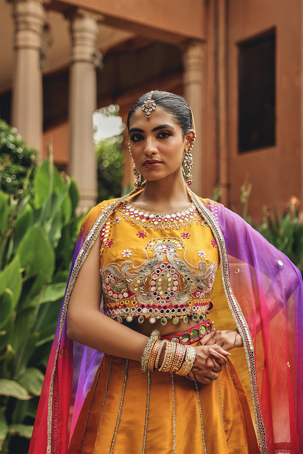 Mustard Heer Lehenga Set with Mirror Work for Haldi & Mehendi