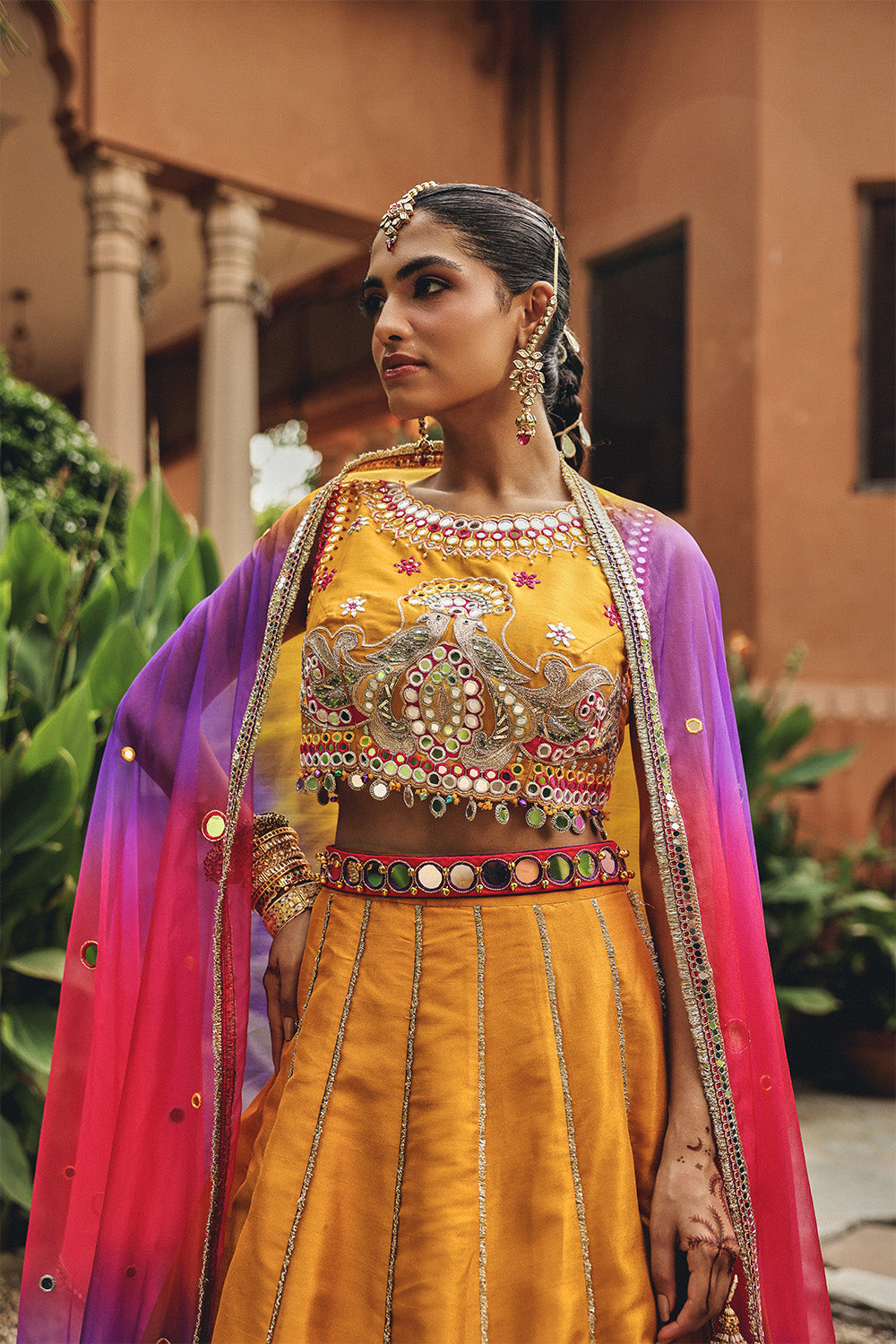 Mustard Heer Lehenga Set with Mirror Work for Haldi & Mehendi